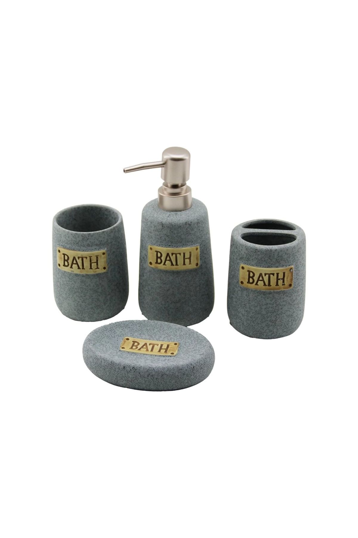Lenaca 4 Pcs Gri Seramik Banyo Temizlik Seti Sıvı - Katı Sabunluk - Diş Fırçalık - Macunluk