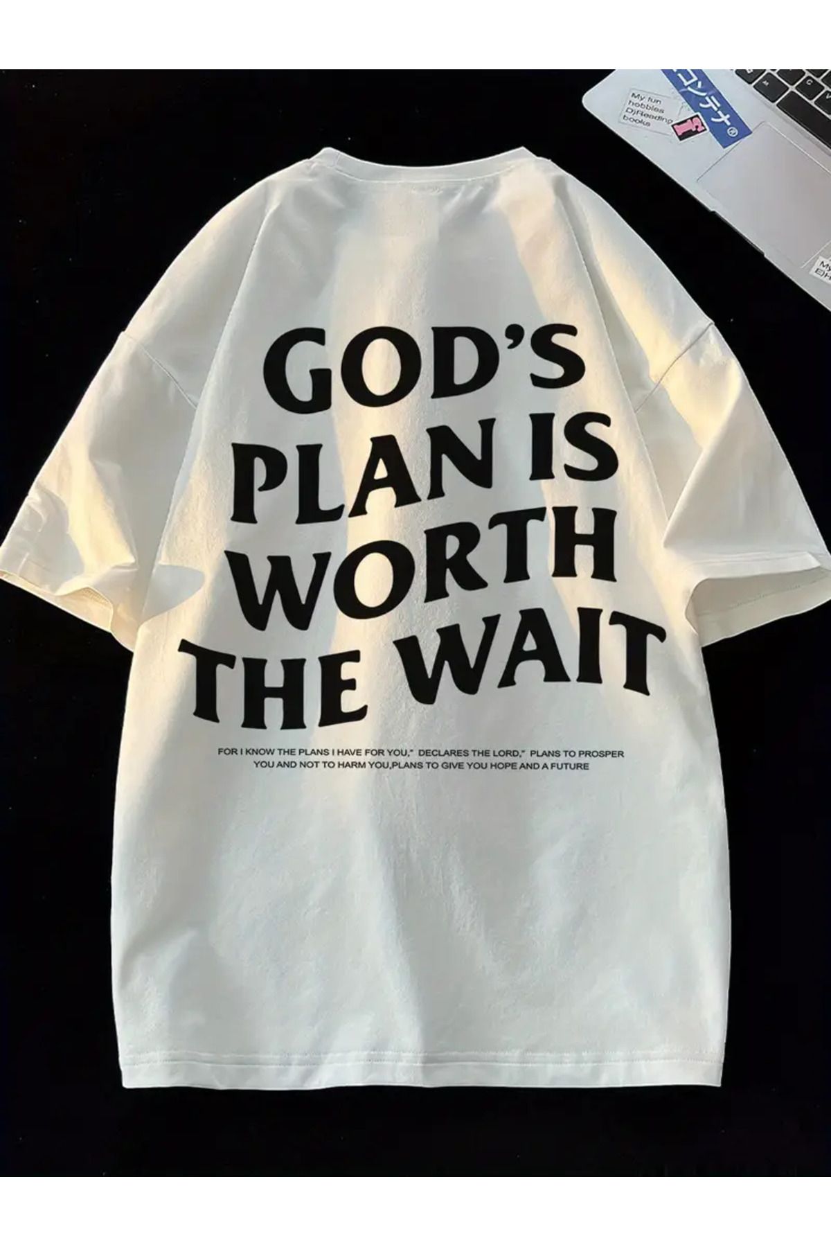AEMİ Unisex God's Plan Is Worth The Waıt Baskılı Oversize Bisiklet Yaka T-shirt