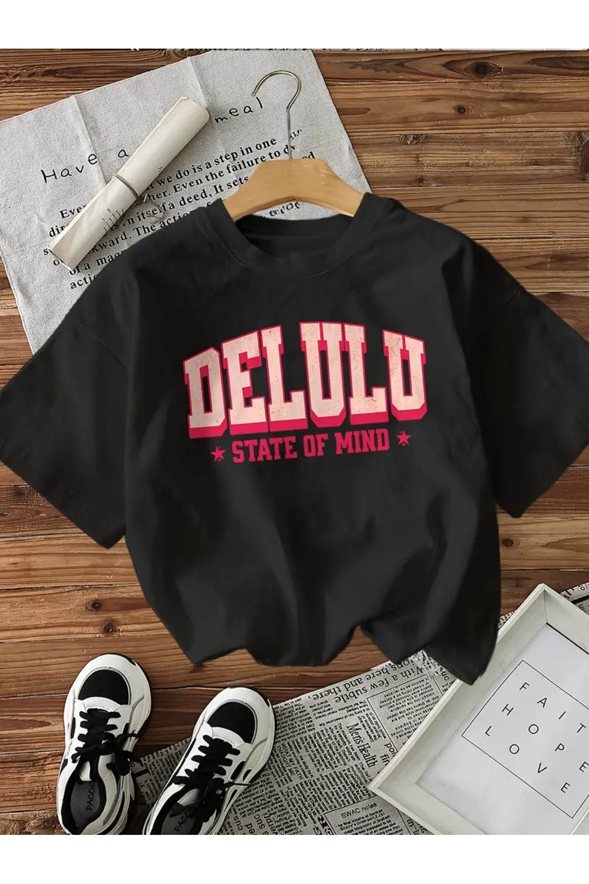 AEMİ Unisex Delulu Baskılı Oversize Bisiklet Yaka T-shirt