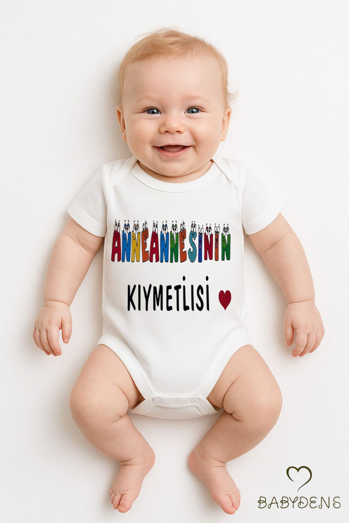 BABYDEN'S Anneannesinin Kıymetlisi Yazılı Çıtçıtlı Bebek Body Tulum | Kısa Kollu %100Pamuk Zıbın | 0-3Ay-24Ay