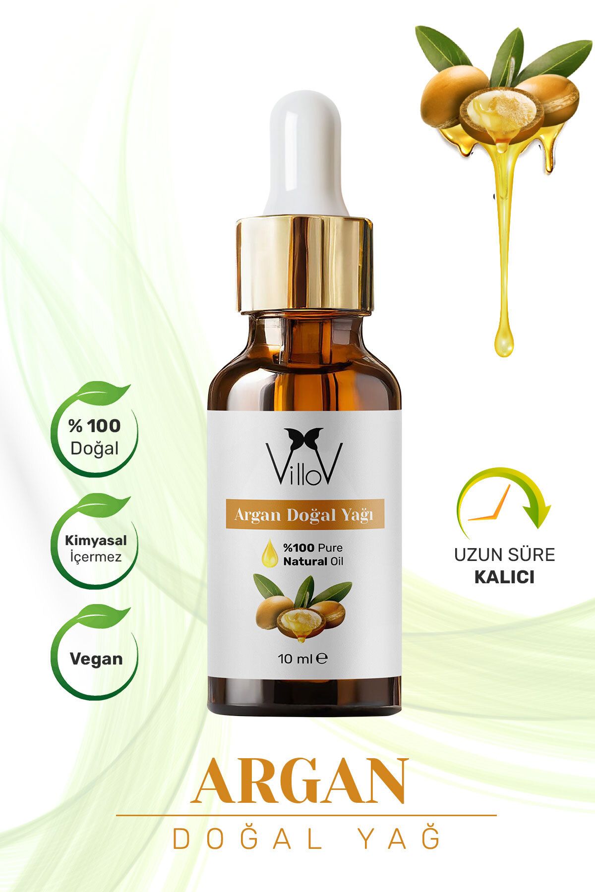 Villov Argan Uçucu Yağı Soğuk Sıkım %100 Saf ve Doğal Bitkisel Argan Essential Oil 10ml