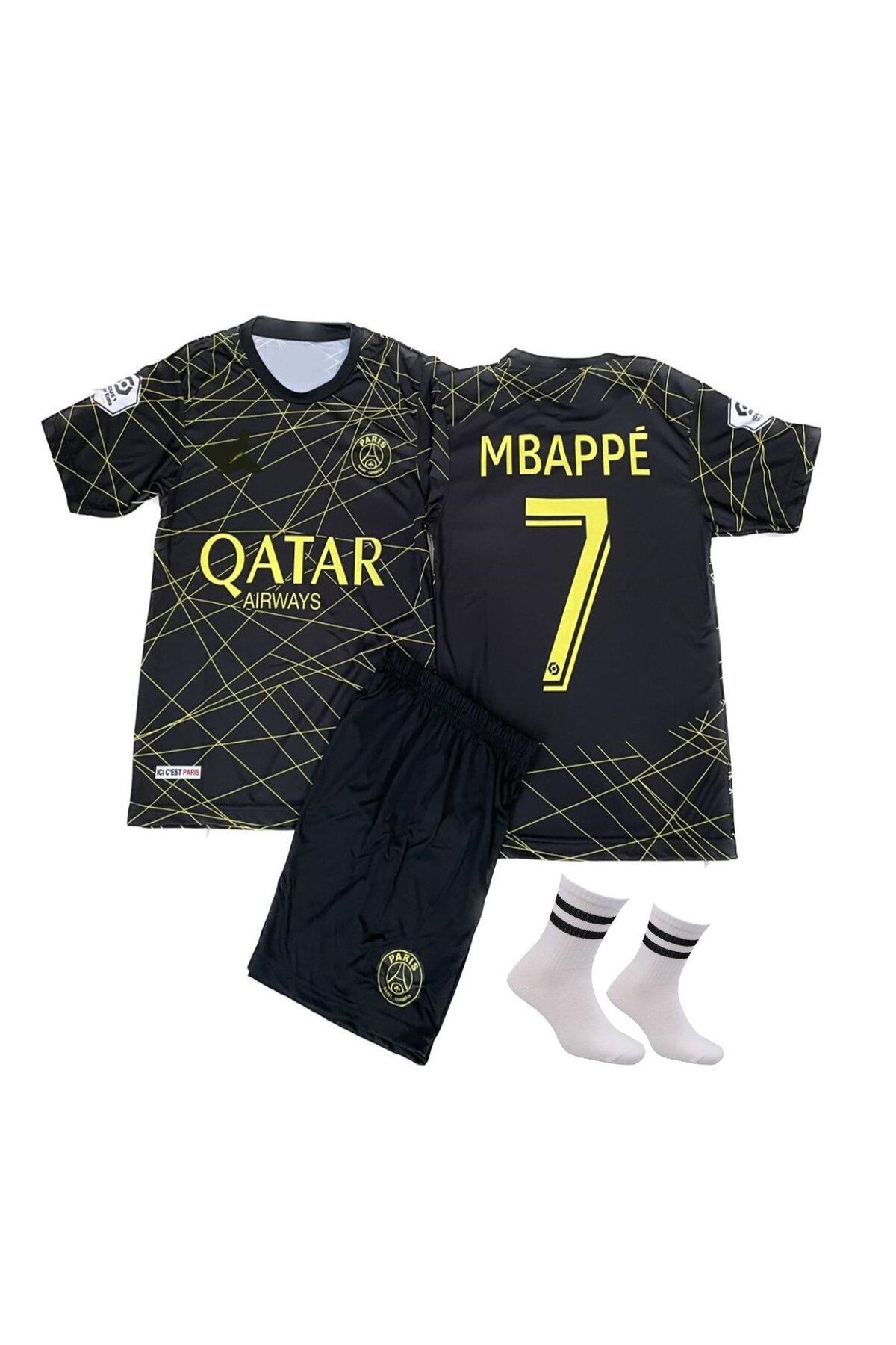 yenteks Mbappe Psg. Özel Tasarım Gold Çocuk Forması 4 Parça