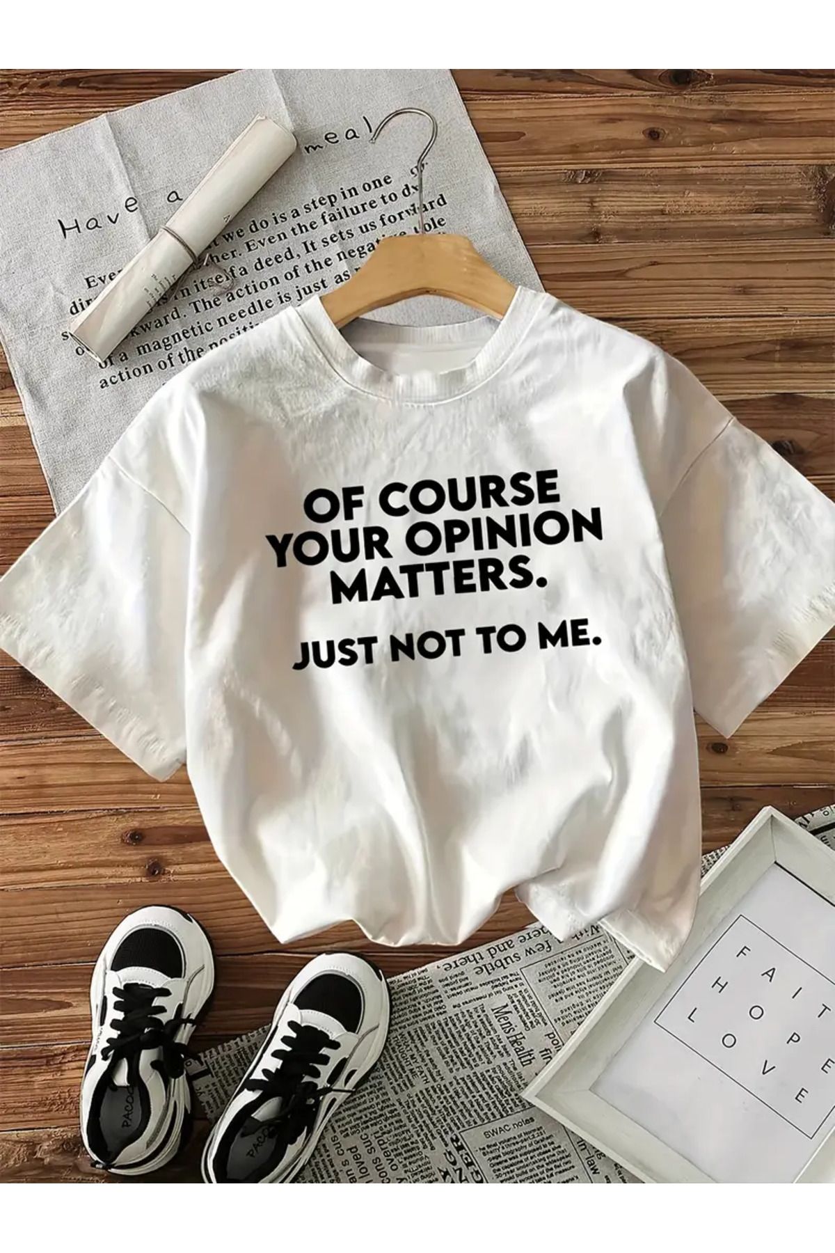 AEMİ Unisex Of Course Your Opinion Matters Baskılı Oversize Bisiklet Yaka T-shirt