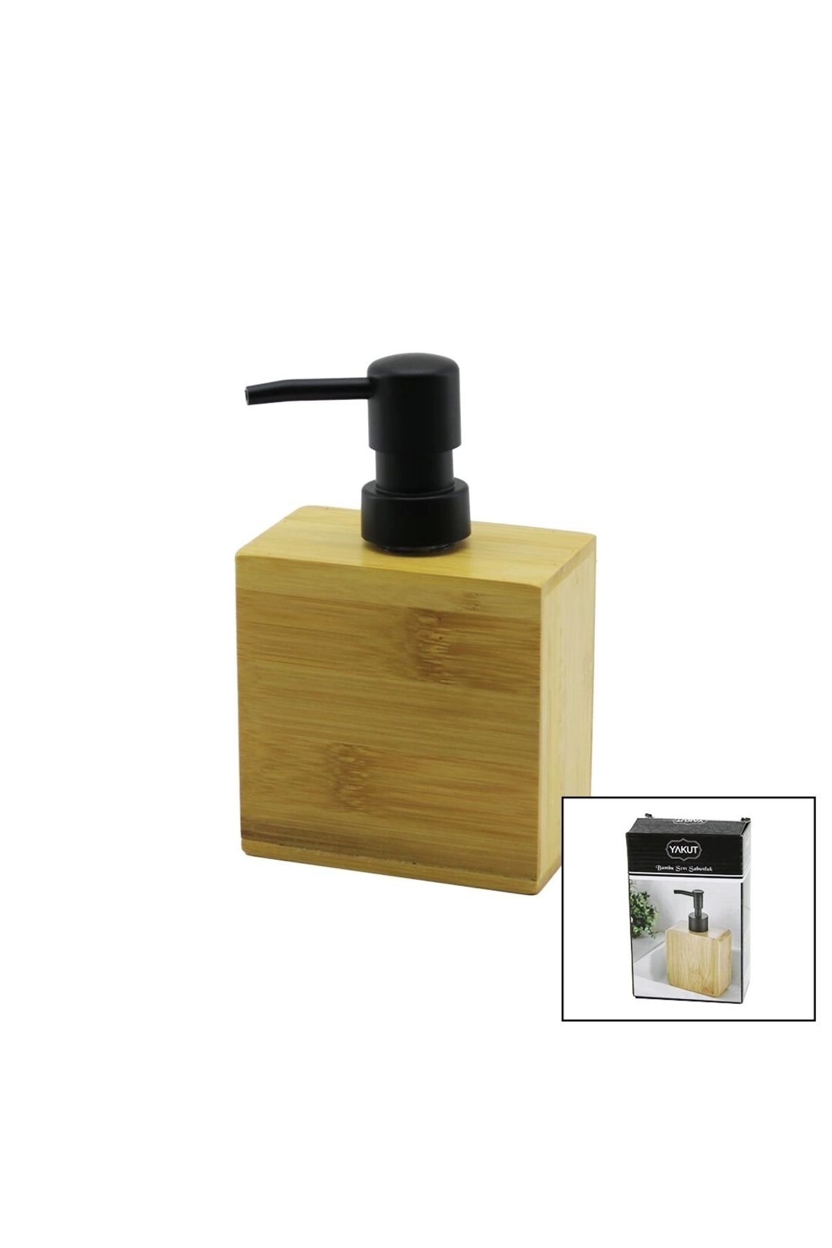 Lenaca Dikdörtgen Ahşap Bambu Sıvı Sabunluk Siyah Plastik Pompa 5.8 X 9.9cm - Y: 10cm