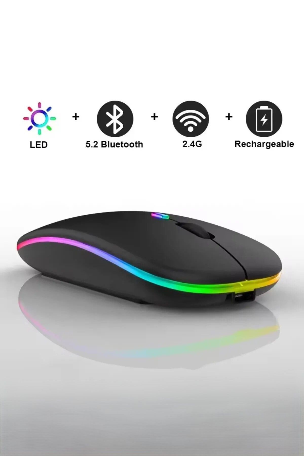 Remiuse Kablosuz RGB Işıklı Sessiz Mouse | Şarjlı | Ergonomik Tasarım | Oyun & Ofis Kullanımı