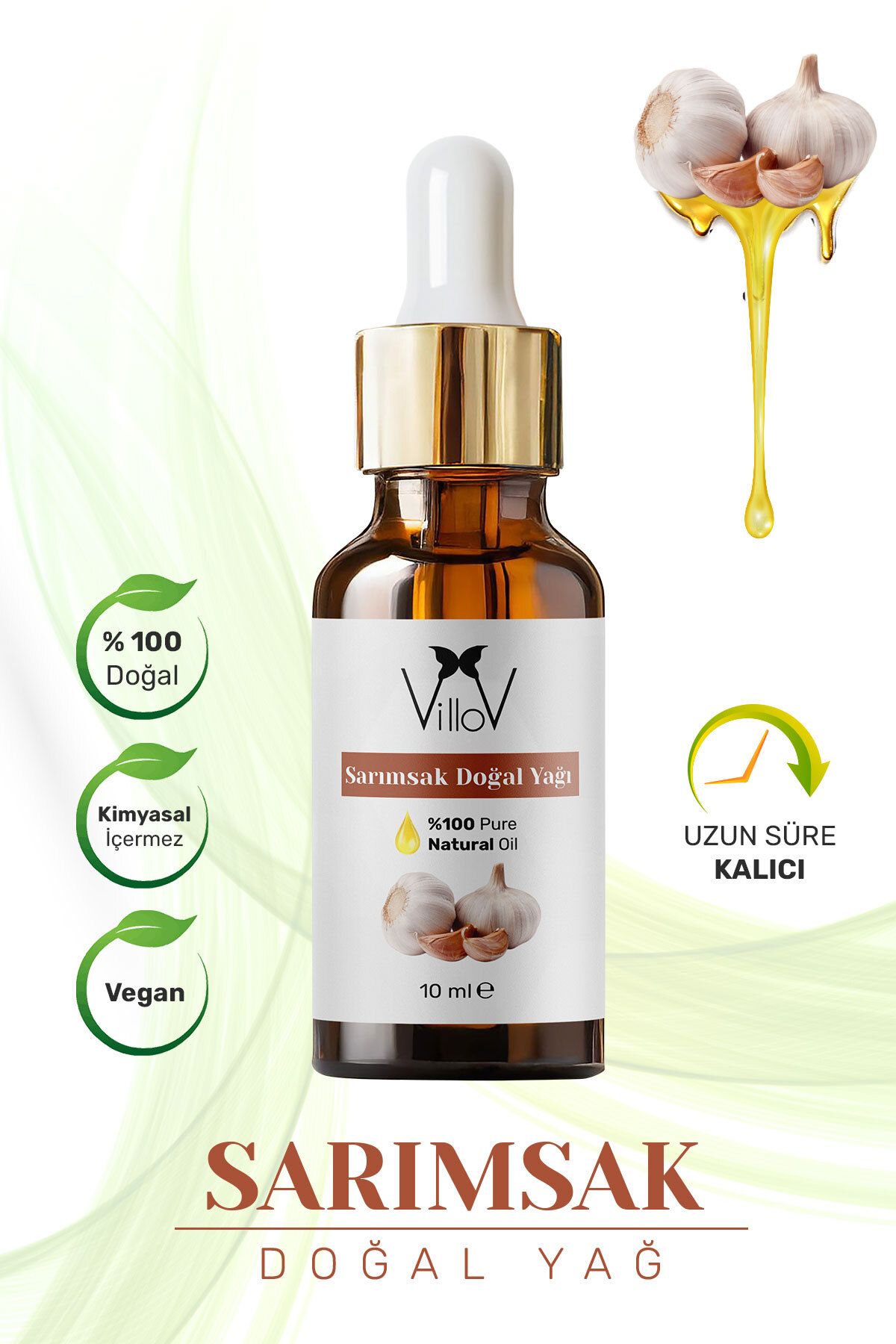 Villov Sarımsak Uçucu Yağı Soğuk Sıkım %100 Saf ve Doğal Bitkisel Garlic Essential Oil 10ml