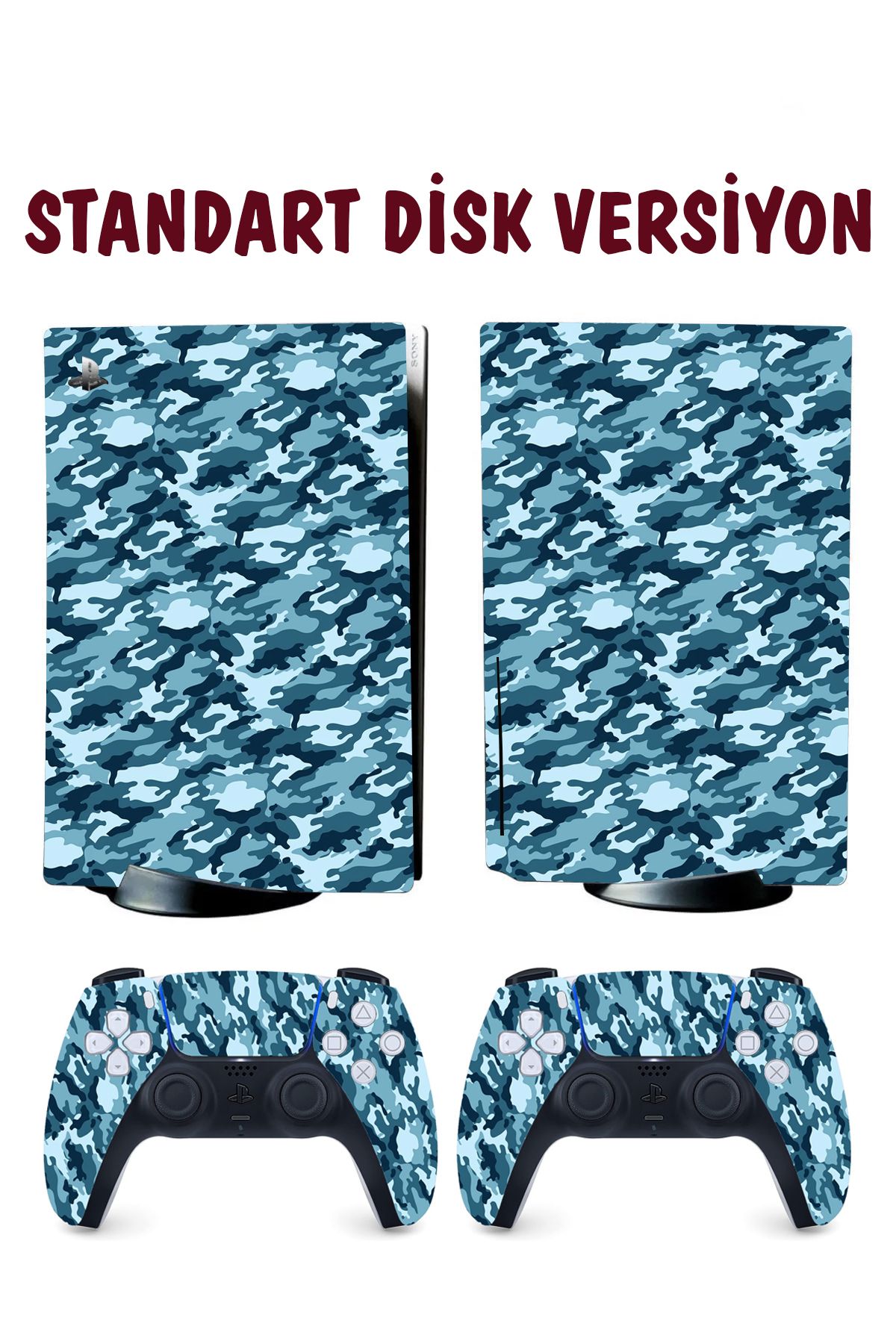 KT Decor Mavi Kamuflaj Playstation 5 Full Sticker Kaplama Seti