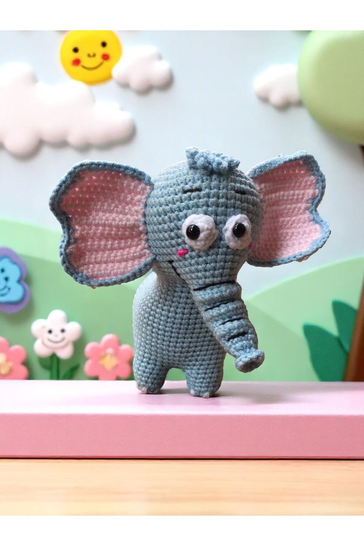 HeraLuxe %100 Organik El Örgüsü Oyun Arkadaşı Sevimli mavi Fil Amigurumi Oyuncak