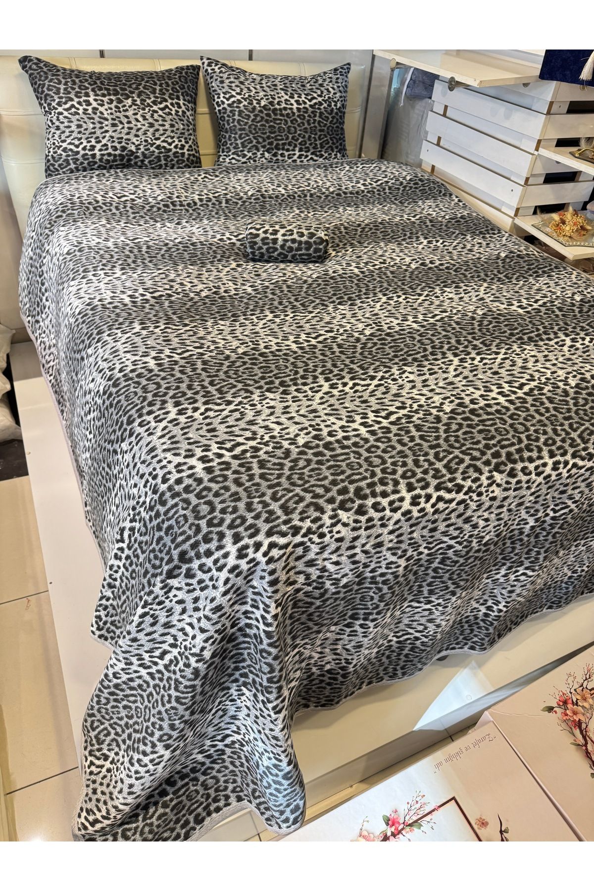 ŞENER HOME-Leopard Patterned Sheet Elastic Double Pique Set 6
