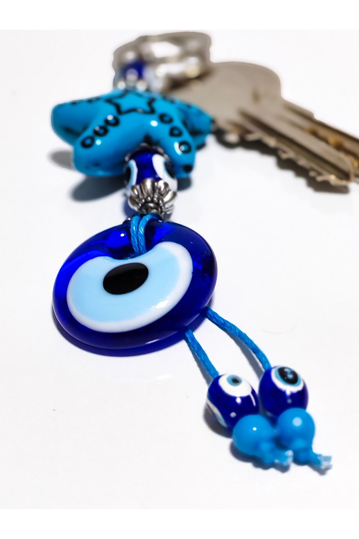 moncuk design Deniz Yıldızlı Cam Nazar Boncuklu Anahtarlık