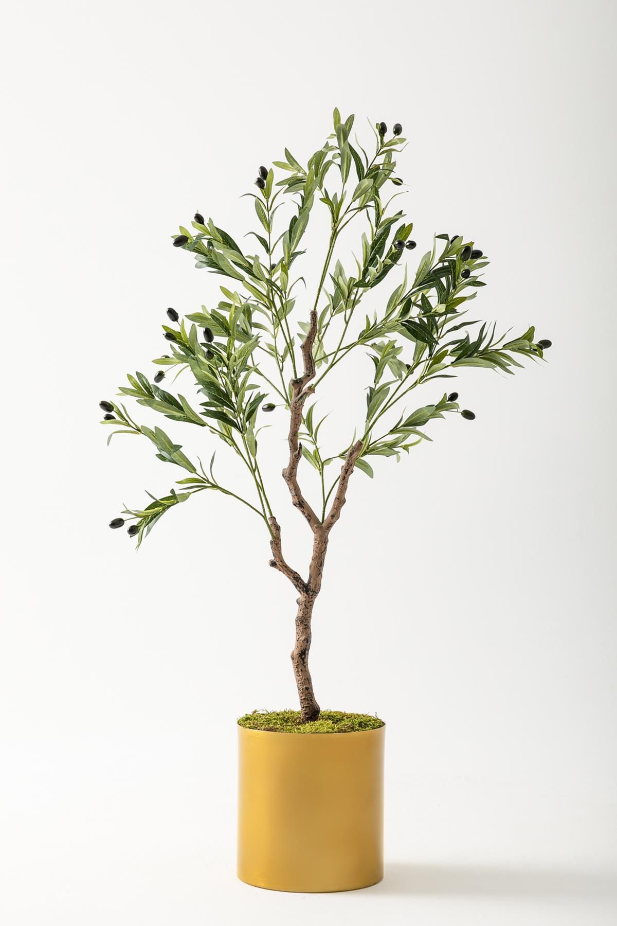 Güleç Yapay Çiçek Yapay Zeytin Ağacı 120 Cm Gold Metal Saksı