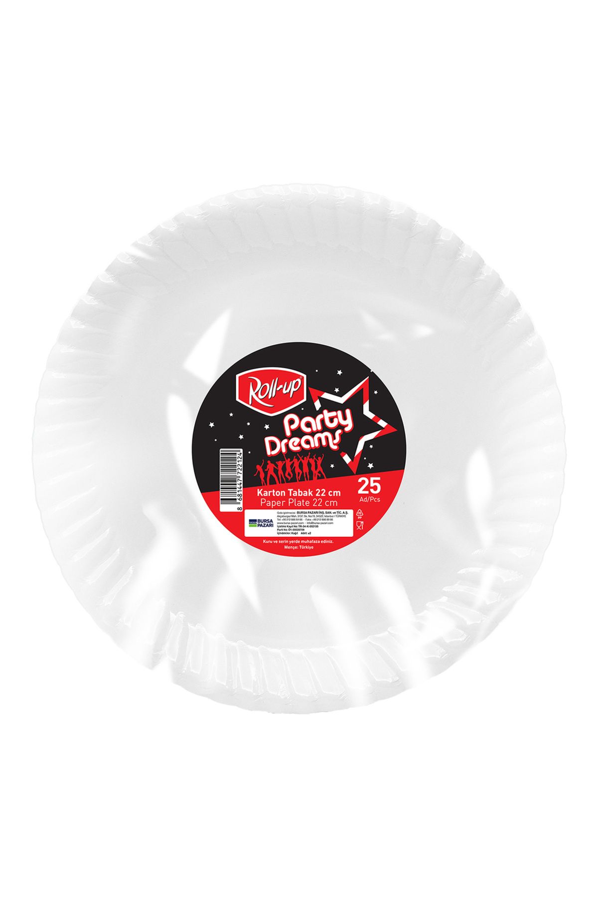 Roll-Up Party Dreams Karton Tabak Beyaz 25'li 22 Cm