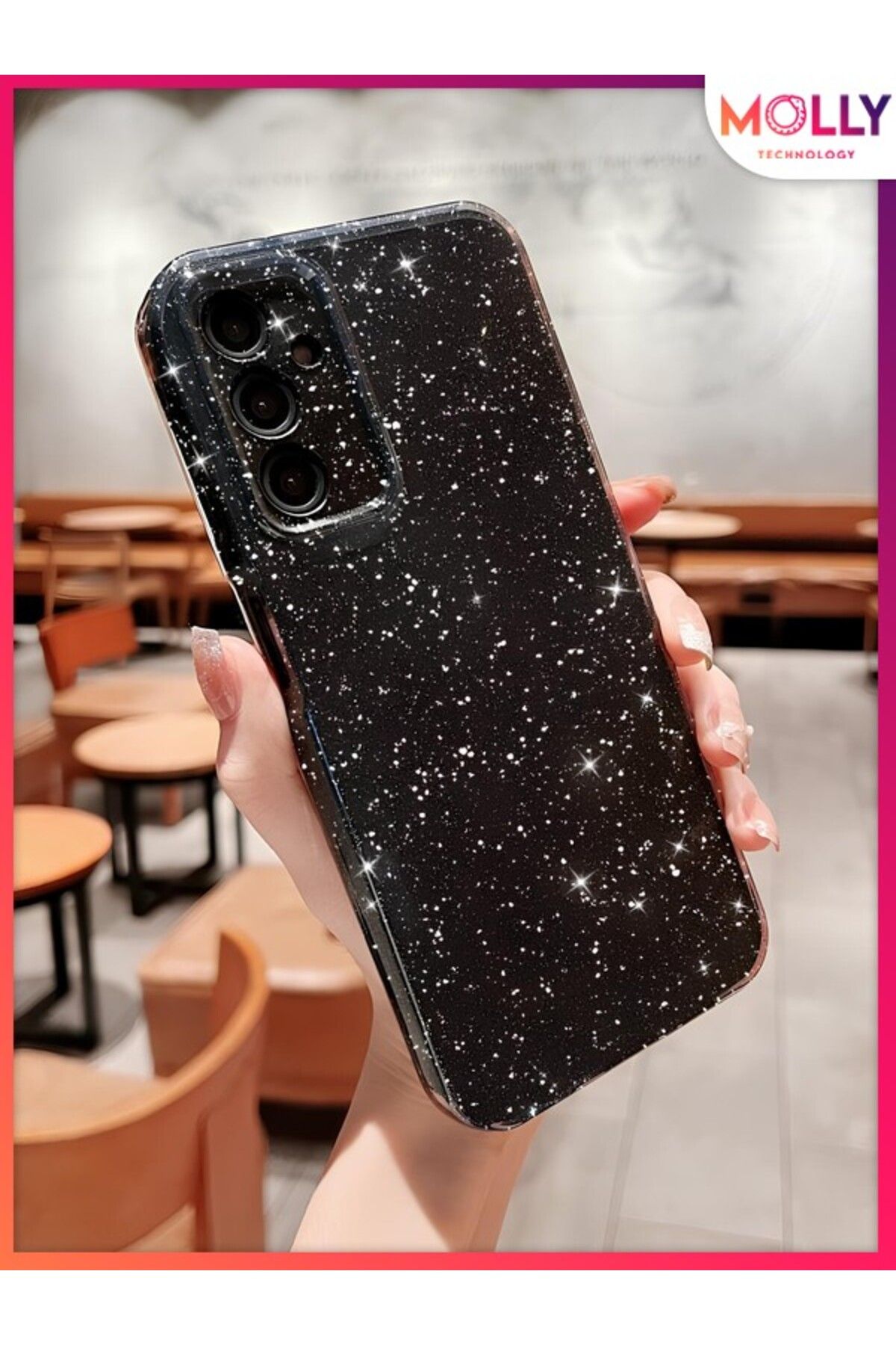 Molly Samsung Galaxy A16 İçin Siyah Berry Simli ve Parıltılı Parlak Silikon Kılıf