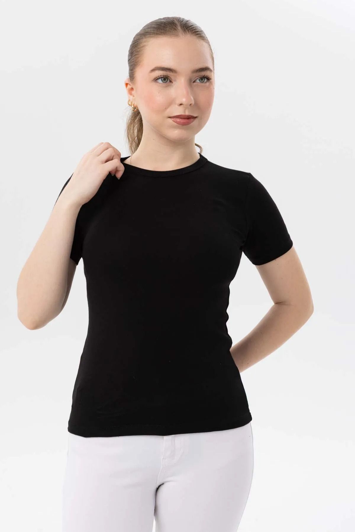 let s shine Kadın Bisiklet Yaka Örme Düz T-shirt