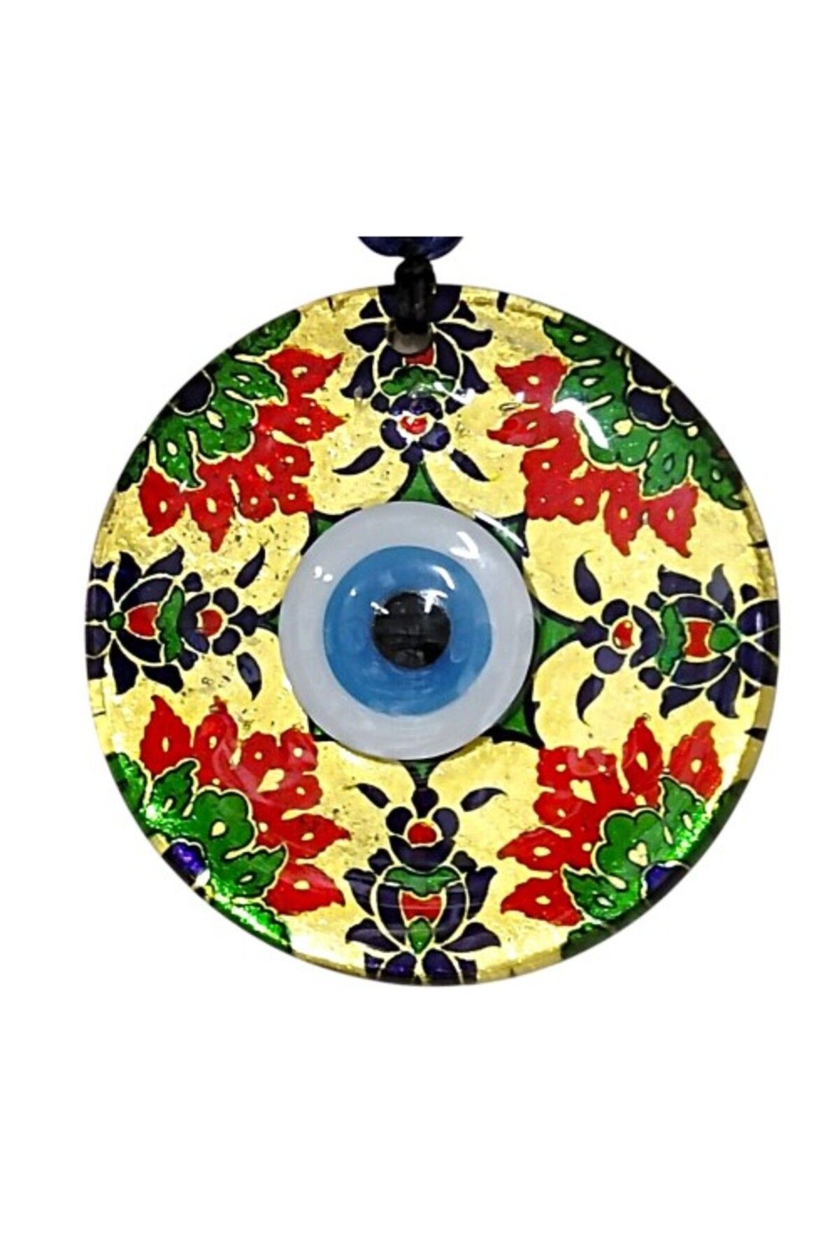 SAVA HOME COLLECTİON Kırmızı Çiçekli Nazar Boncuklu Altın Rengi Füzyon Cam 12 cm Duvar Süsü