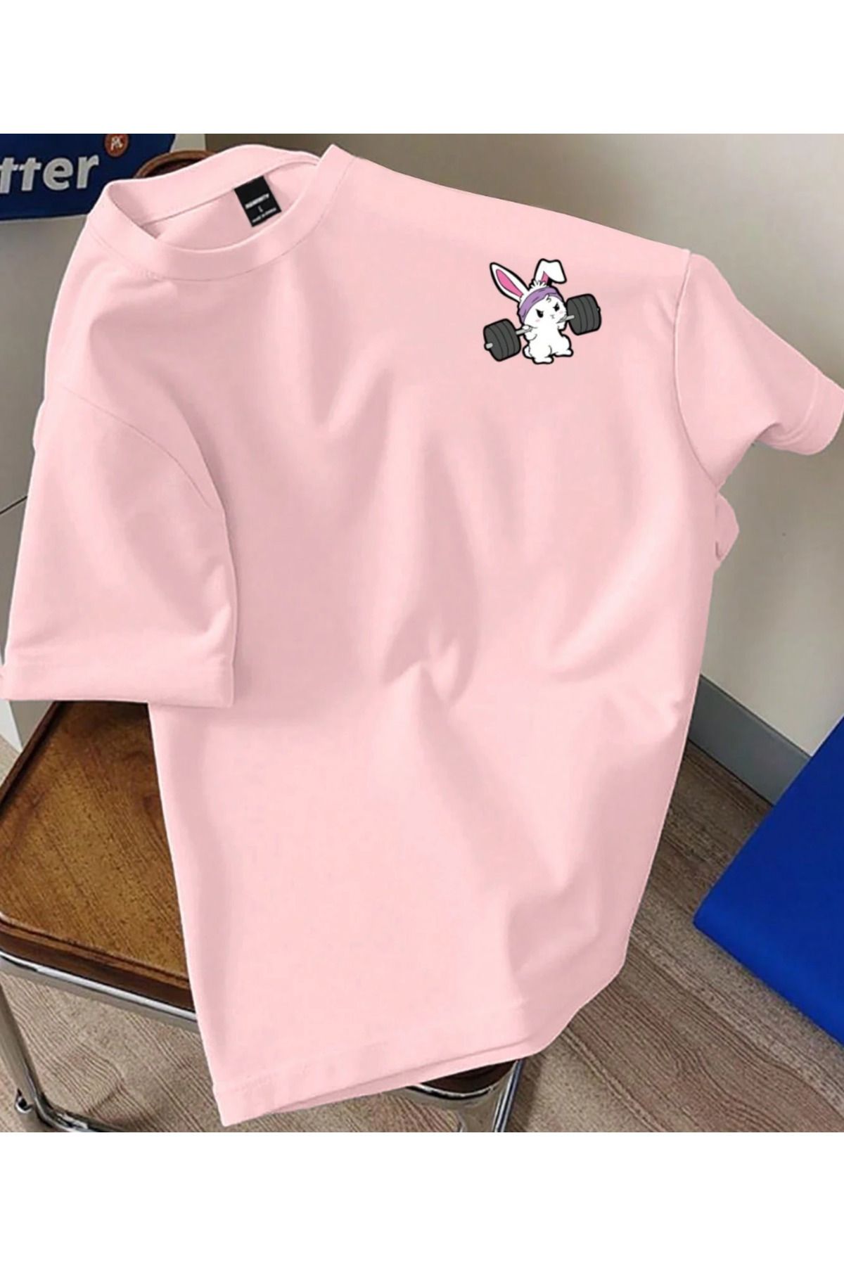 COHERENT Unisex Erkek/kadın Tavşan Özel Baskılı Oversize Pamuklu T-shirt Tişört