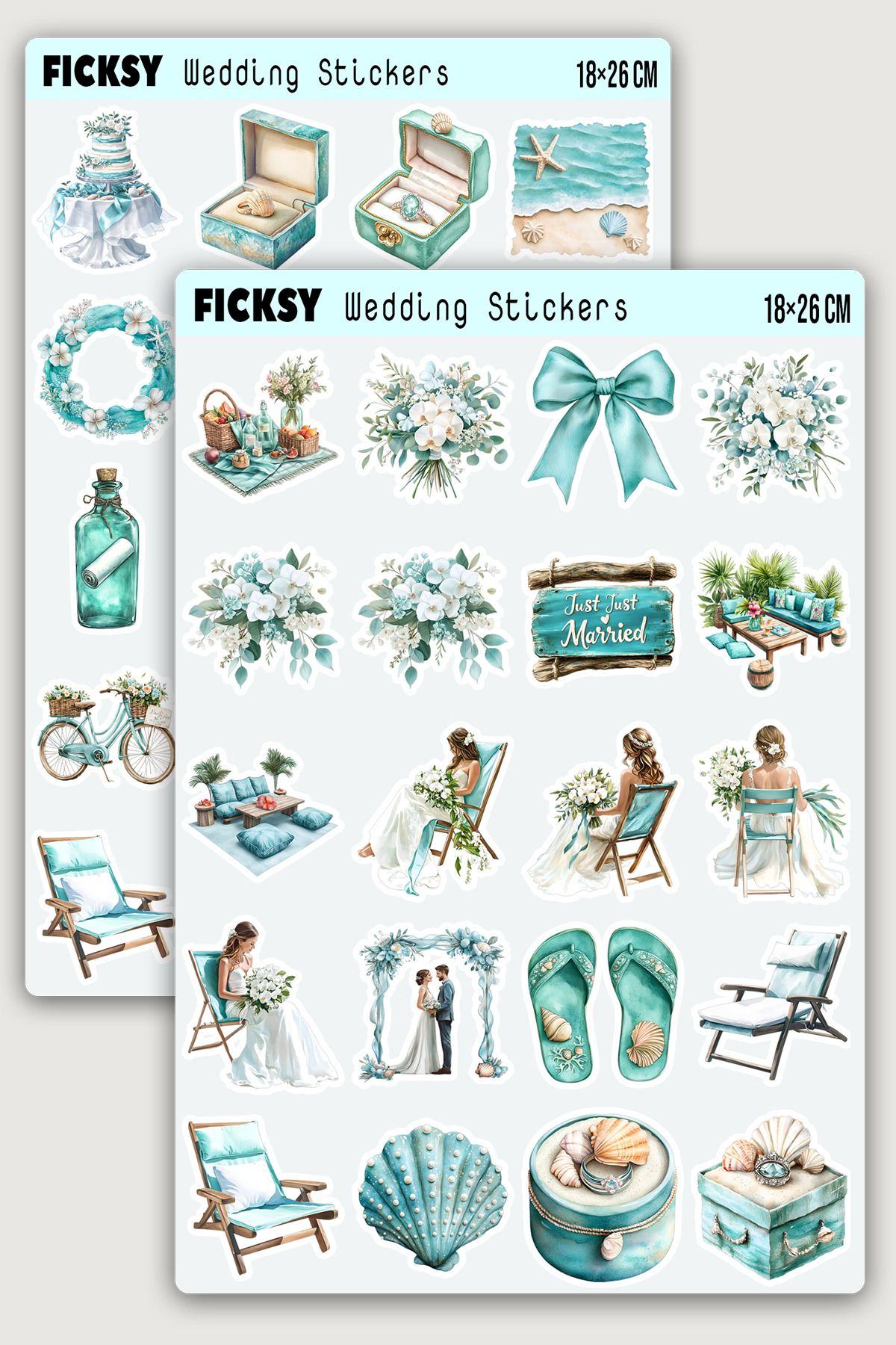 Ficksy Plaj Düğünü Sticker Seti - 40 Adet Etiket Çıkartma