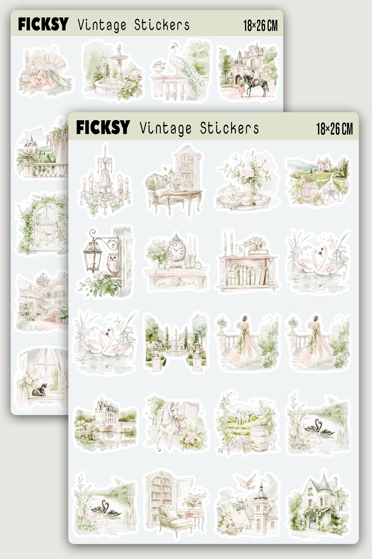 Ficksy Fransız Vintage Sticker Seti - 40 Adet Etiket Çıkartma