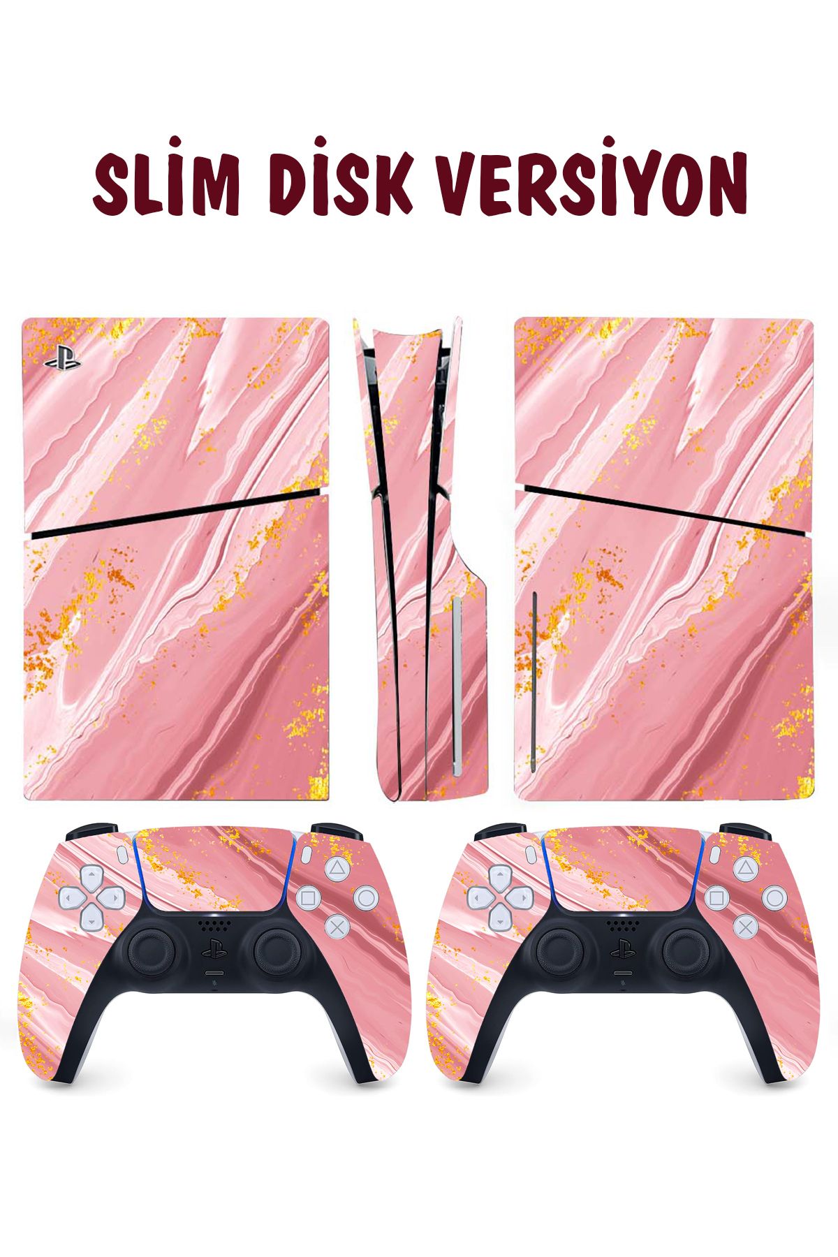 KT Decor Pembe Gold Mermer Playstation 5 Full Sticker Kaplama Seti