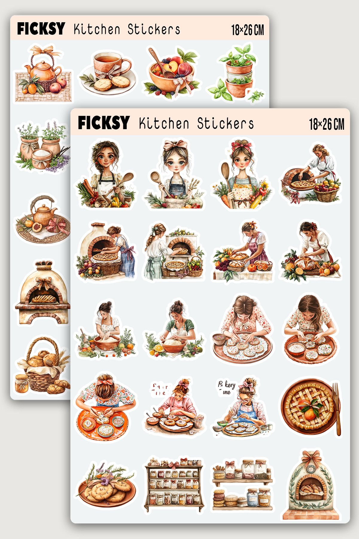 Ficksy Bohem Yaz Pastacılık Seti - 40 Adet Etiket Çıkartma
