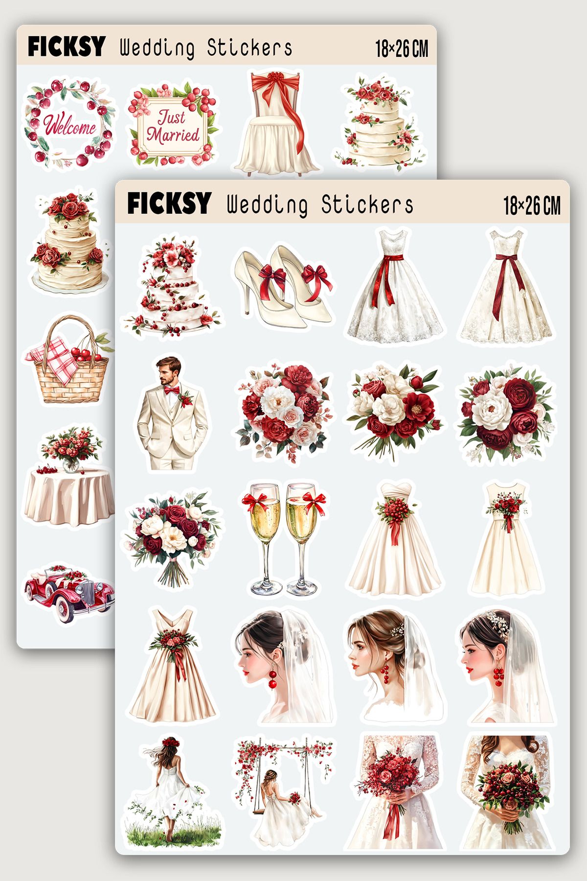 Ficksy Yaz Düğünü Sticker Seti - 40 Adet Etiket Çıkartma