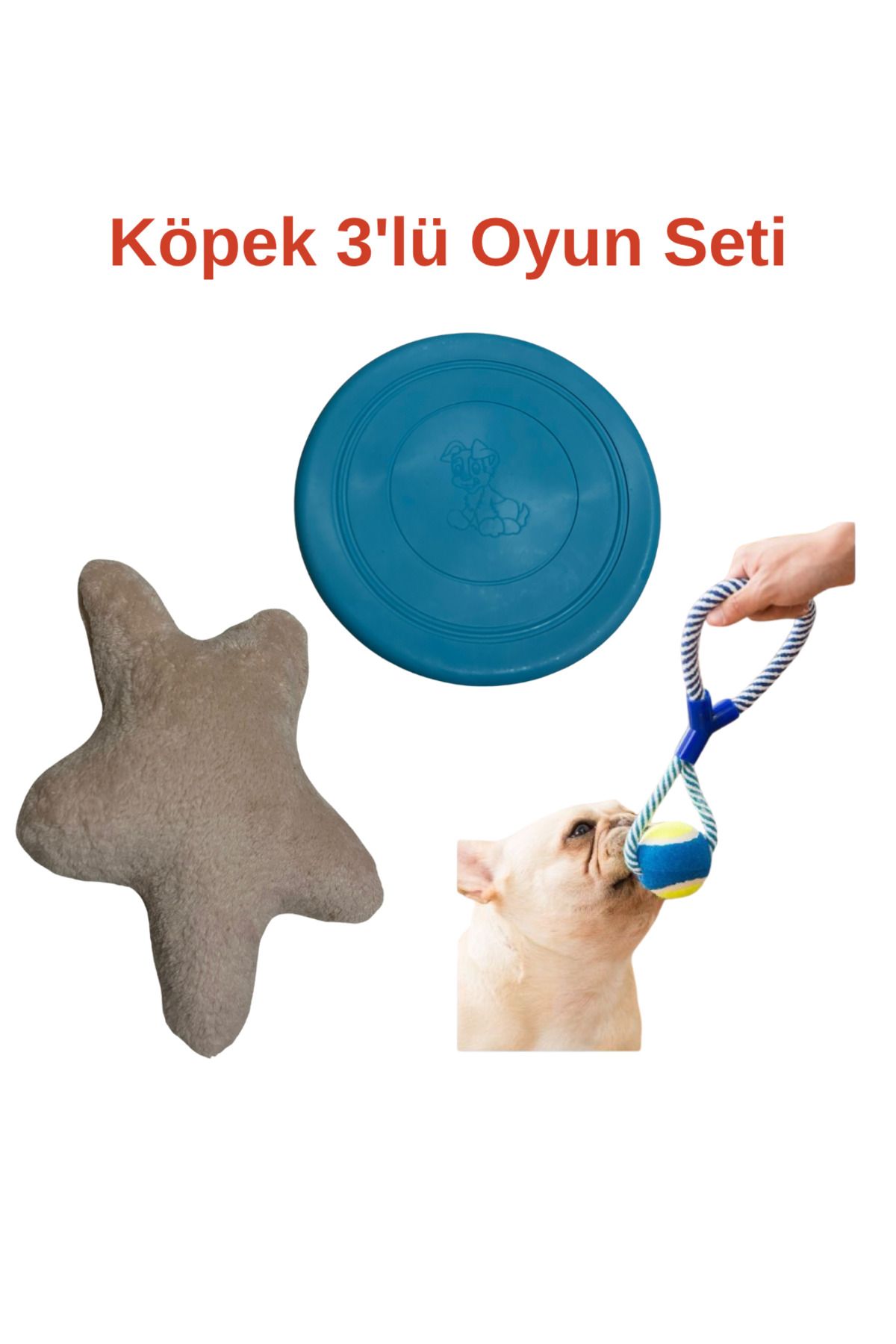 Home Köpek Oyun Seti 3'lü-Sesli Peluş Yıldız Oyuncak-Silikon Frizbi-4'lü Köpek Topu