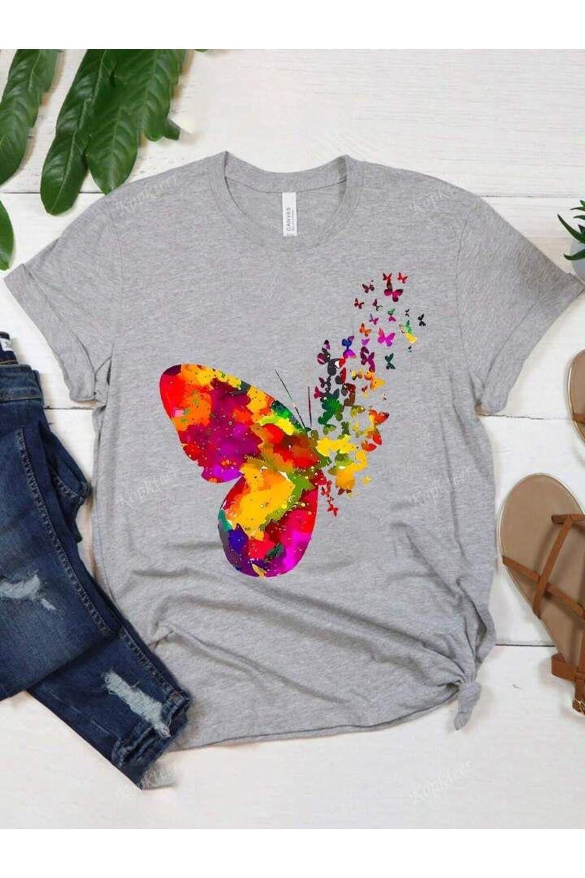 SEDA IŞIKLAR BUTTERFLY KELEBEK BASKILI OVERSİZE TSHİRT