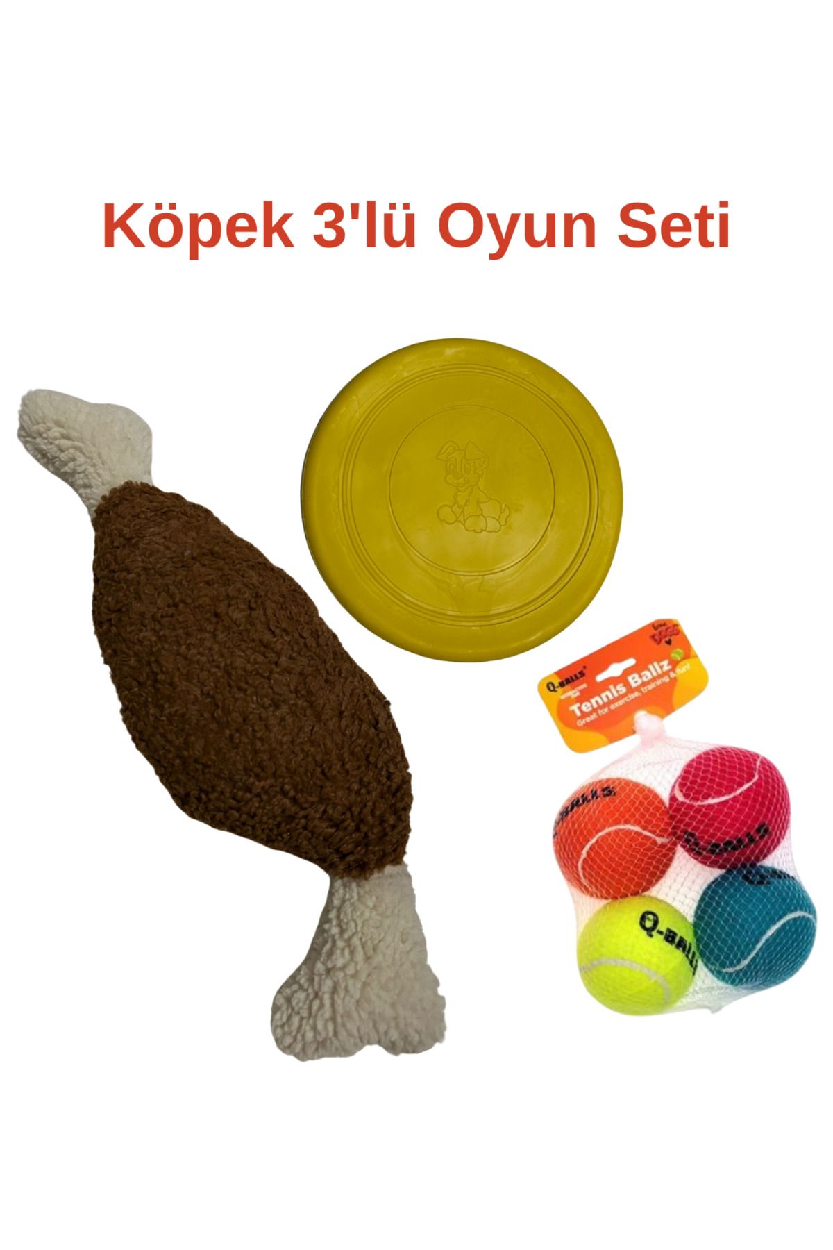 Home Köpek 3'lü Oyun Seti-Peluş Kanat Oyuncak-4'lü Top-Silikon Frizbi Köpek Oyuncağı