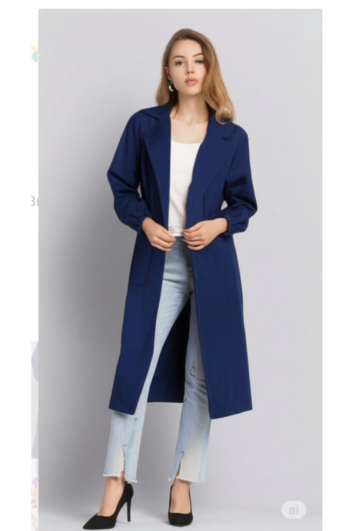 DHDmoda Kadın Trençkot Beli Kuşaklı ve Cepli Kolu Lastikli