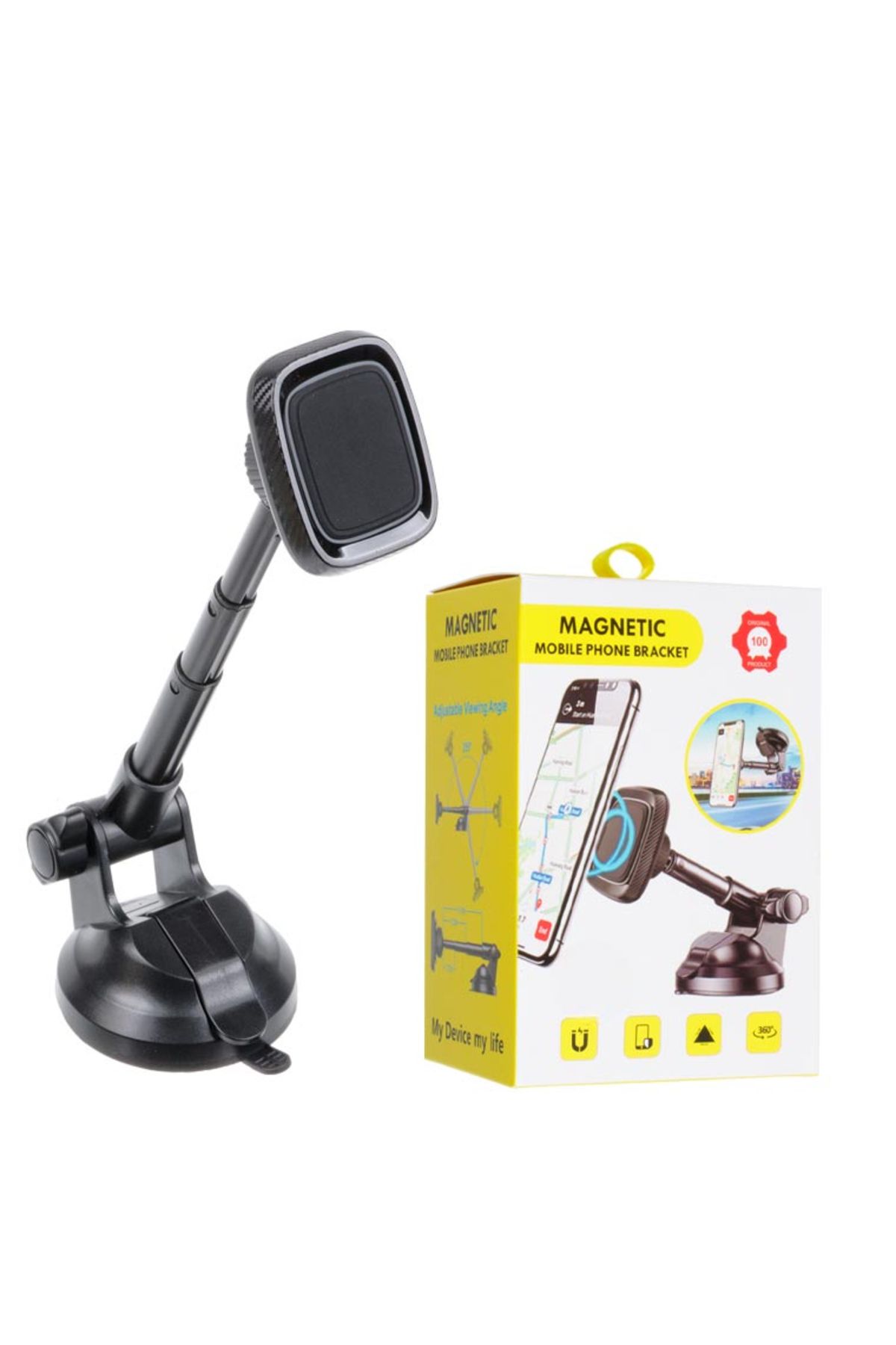 Canpay Manyetik Araba Araç içi Telefon Tutucu Uzun & Ayarlanabilir Kol, Güçlü Vantuz, Cam & Torpido Uyumlu