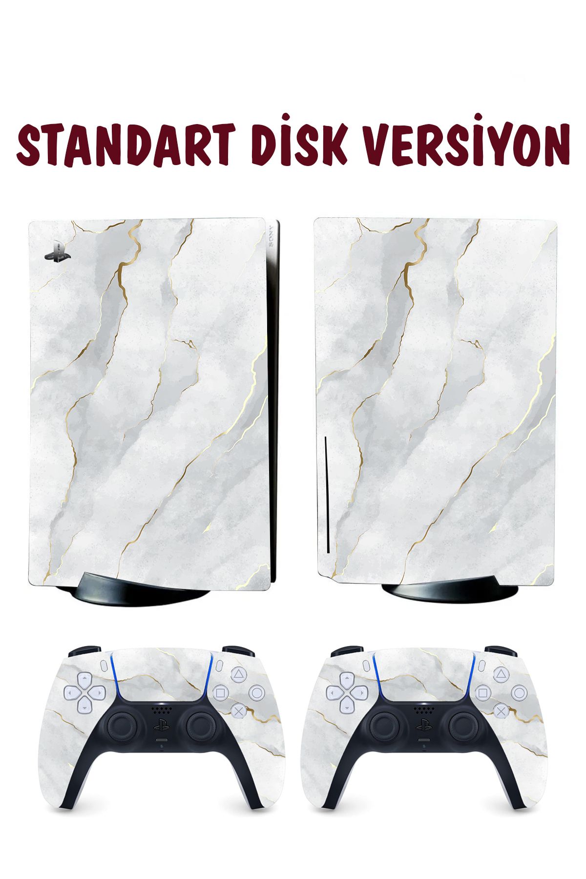 KT Decor Beyaz Mermer Playstation 5 Full Sticker Kaplama Seti