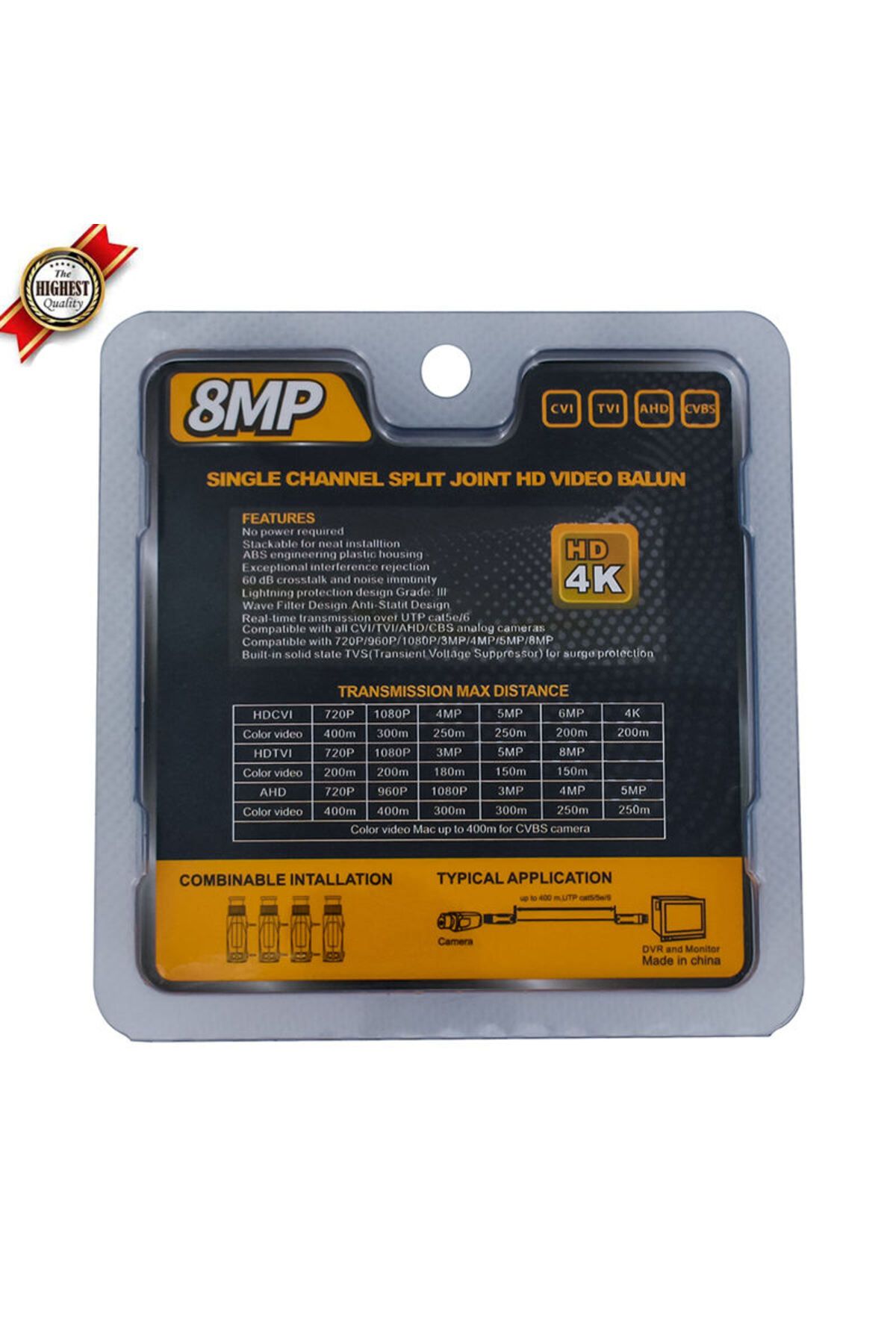 estevia 8Mp 1080P 2Kv 250-400 Metre Hd-Tvi/Cvi/Ahd/Cvbs Hd Video Balun (4172) Yeni!!!