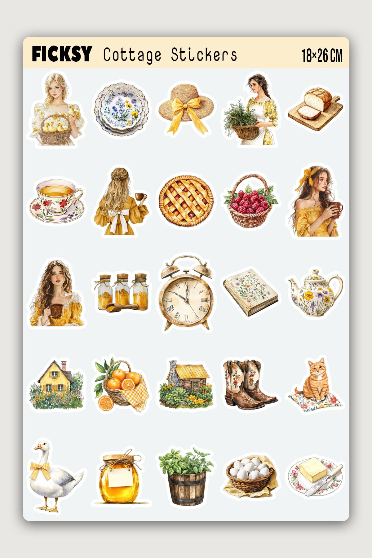 Ficksy Kır Evi ve Mutfak Sticker Seti - 25 Adet Etiket Çıkartma