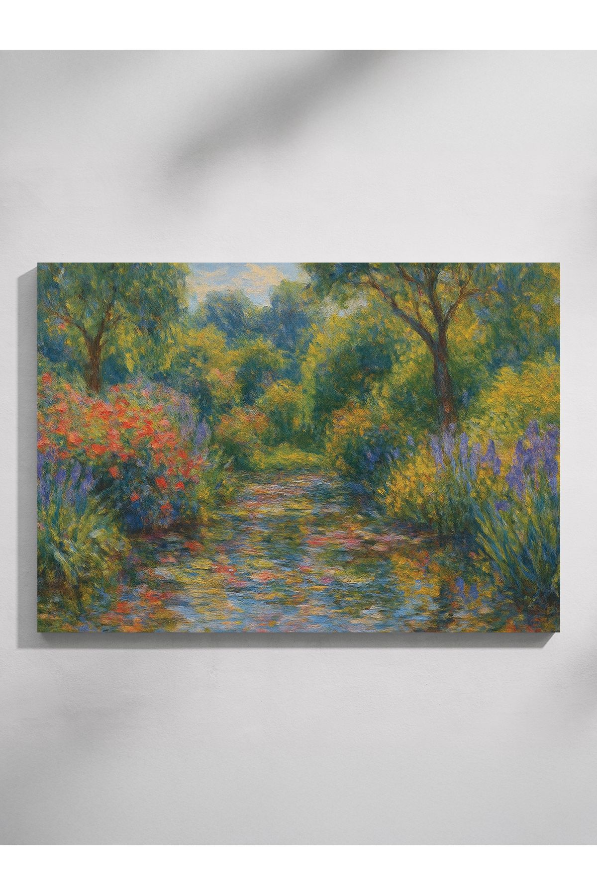HonataDizayn Claude Monet Tarzı Bahçe ve Su Yolu Kanvas Tablo – %100 Pamuk Kumaş, Canlı Renkli Sanatsal Baskı