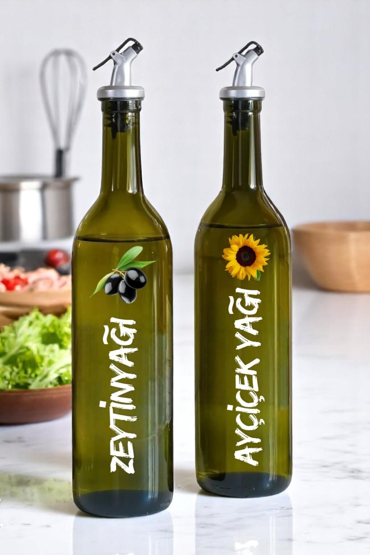 hemlife-750 ml Olive Oil Bottle - Oil Pot Damlatex Lid - Oil Bottle Glass with White Label 1