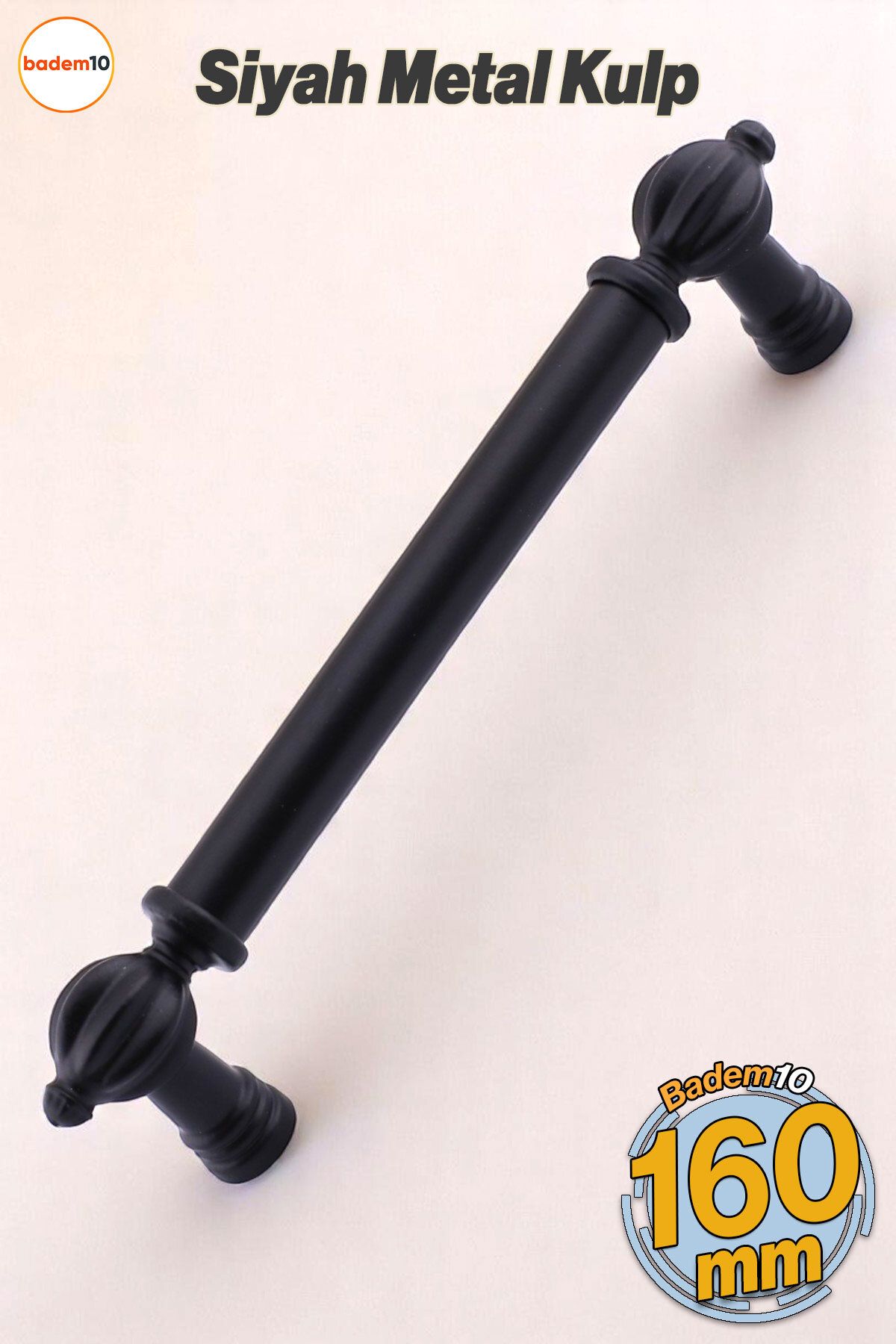 Badem10 Defne Metal Kulp Siyah 160 mm Mobilya Çekmece Dolap Kapak Kulpları Kulb Kulpu Mutfak Dolabı