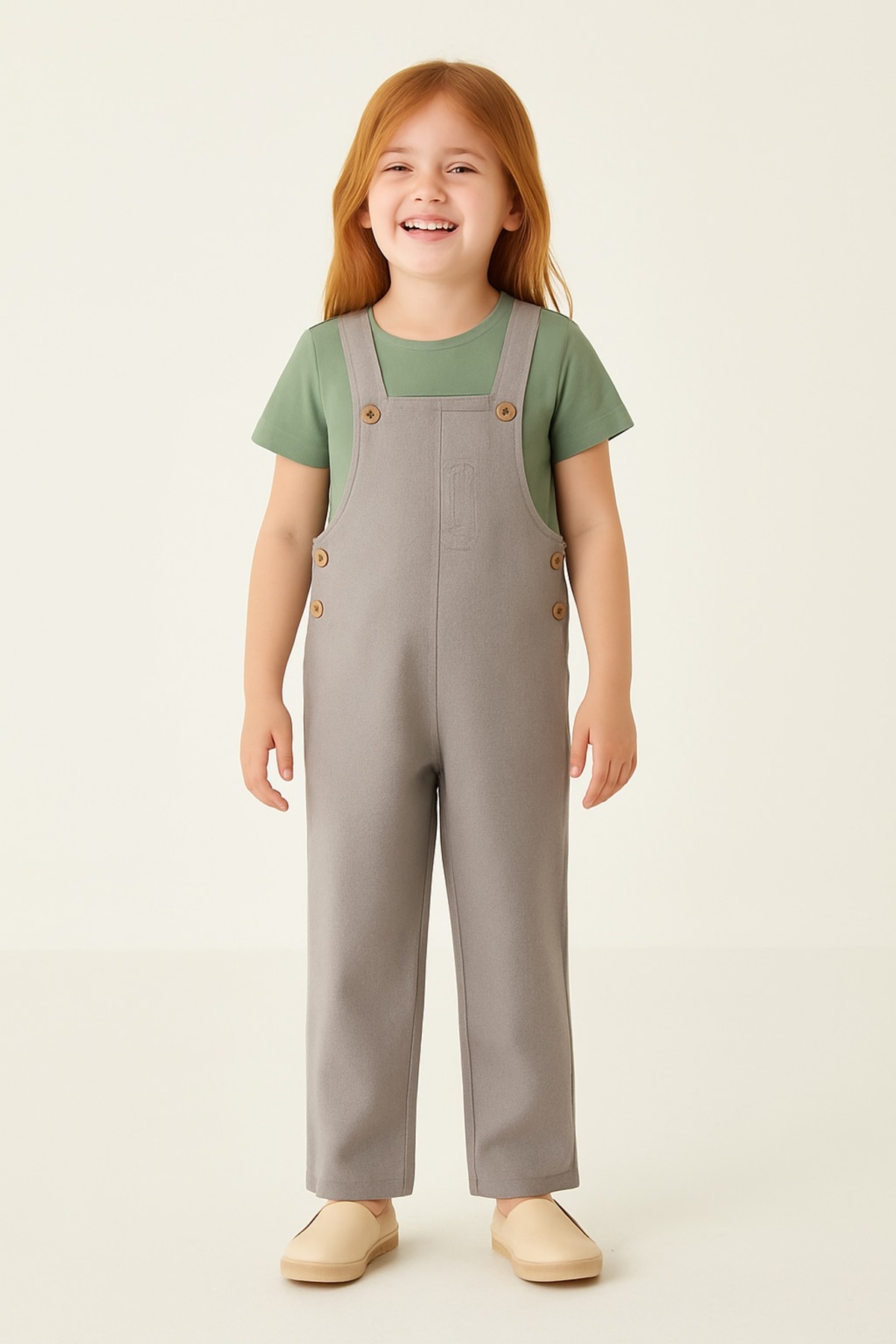 Trendyolmilla Kids Gri Kız Çocuk Basic Askılı Uzun Dokuma Salopet TKDSS25SE00000