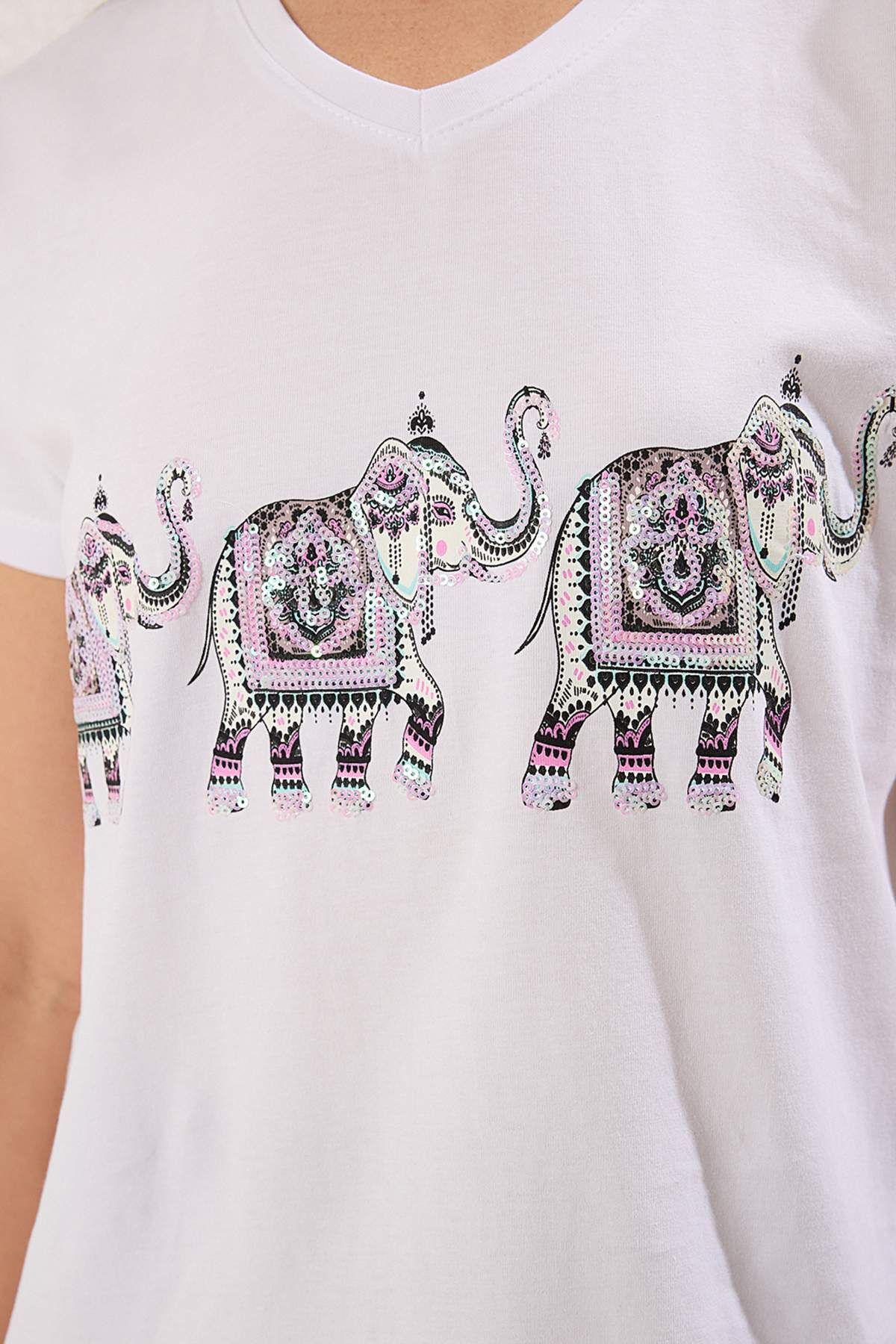 Edit by Trendyol-White 100% Cotton Sequins Regular Knitted T-Shirt Tedss25Ts00000 3