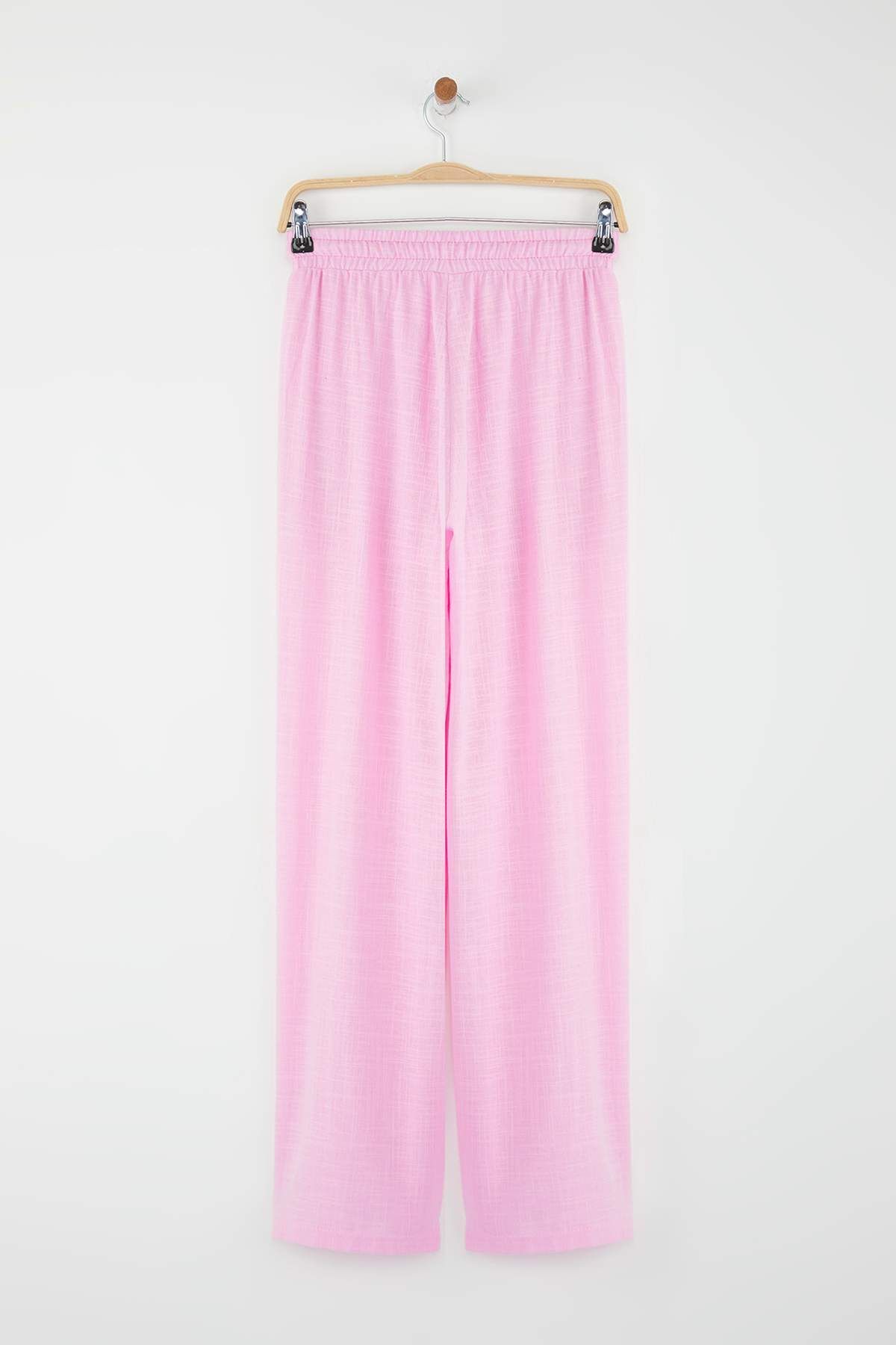 Trendyol Collection-Pantaloni scurți cu picioare largi/late cu aspect de in roz deschis, căptușiți cu talie elastică TWOSS25PL00121 8