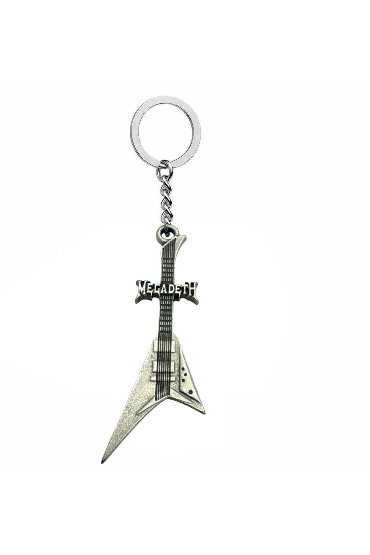 Herşey Nota Megadeth Elektro Gitar Metal Anahtarlık – Unisex Müzik Temalı