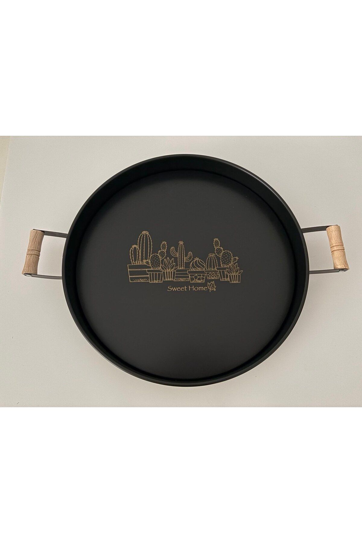 WARDY 37 cm Ahşap Kulplu Metal Tepsi