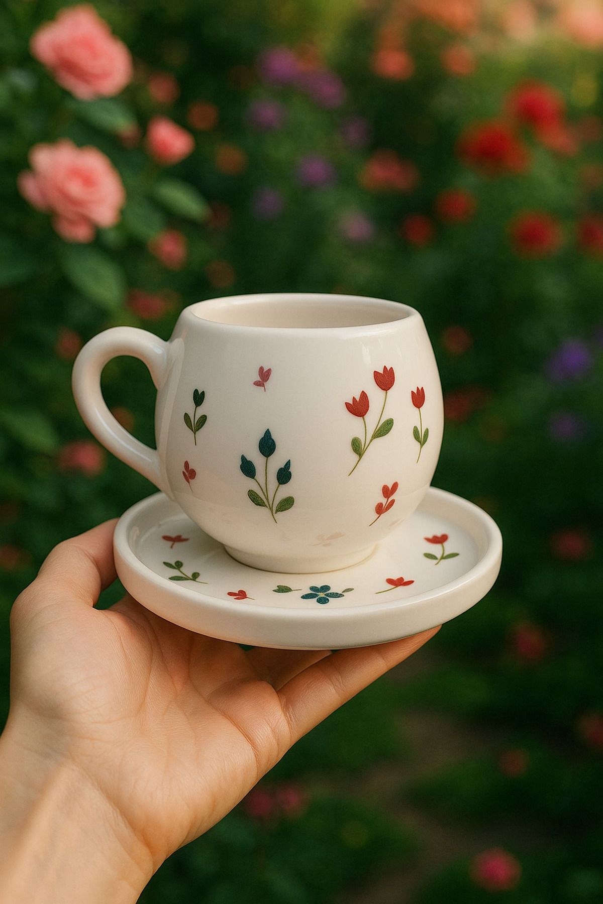 Vincent Vincentart Tabaklı Kahve Fincanı Kupa Çiçekli