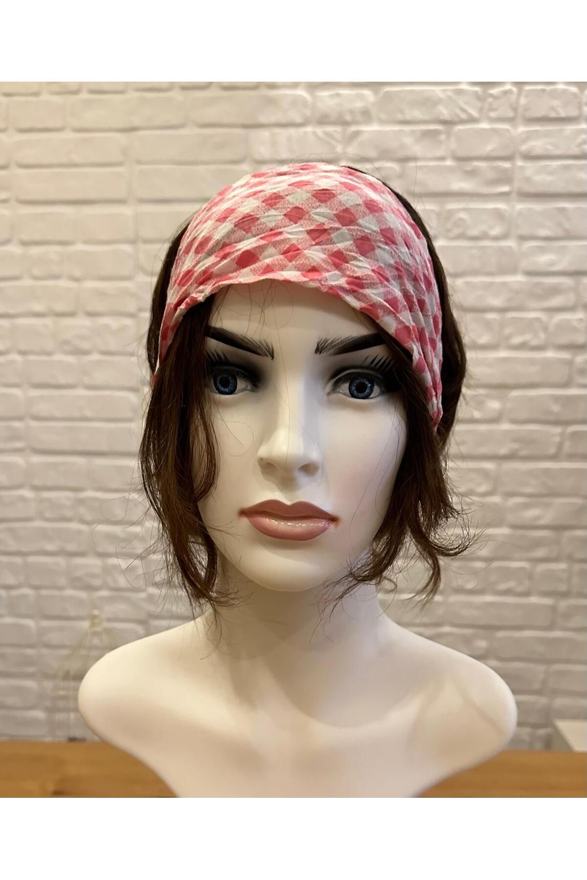 SOS S.O.S SAÇ BANTI Pembe Beyaz Kareli