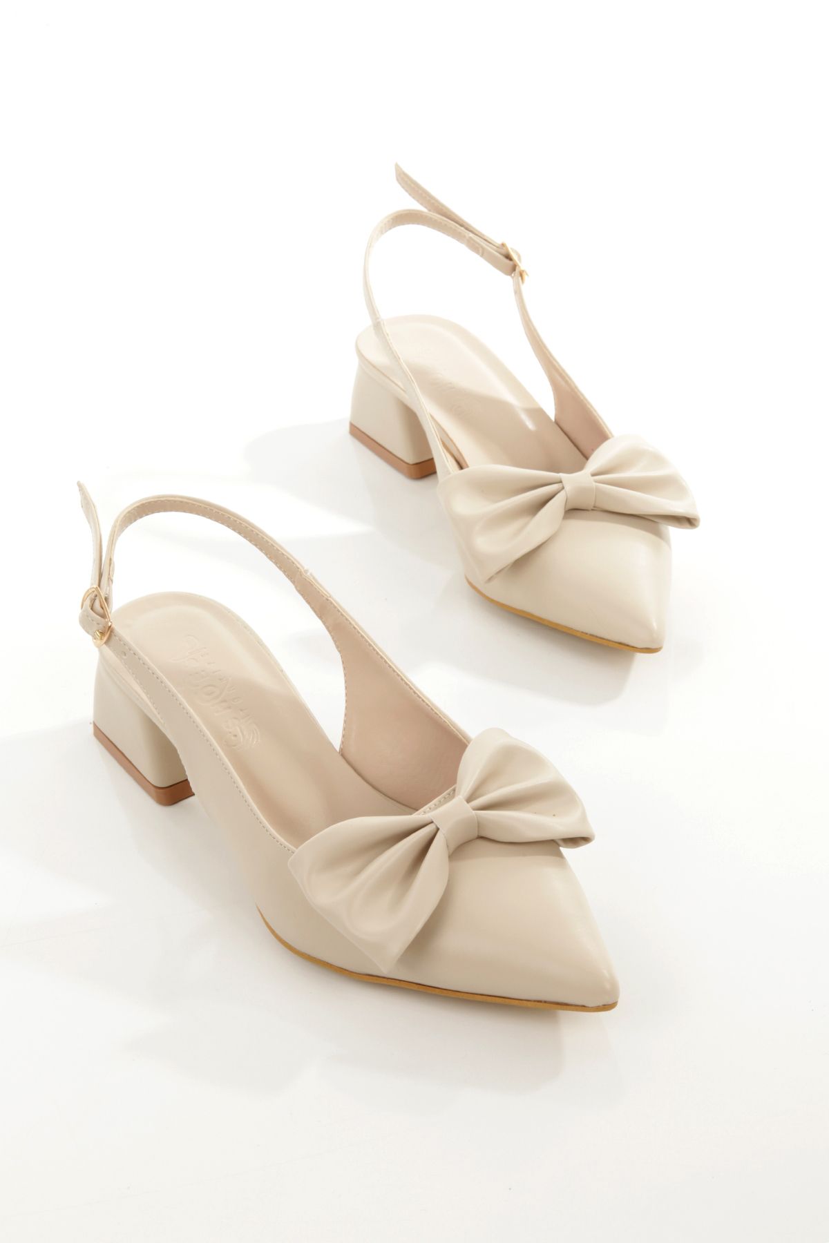 moun shoes Fiyonklu Sivri Burunlu Kısa Topuk Günlük Babet Kadın Topuklu Ayakkabı