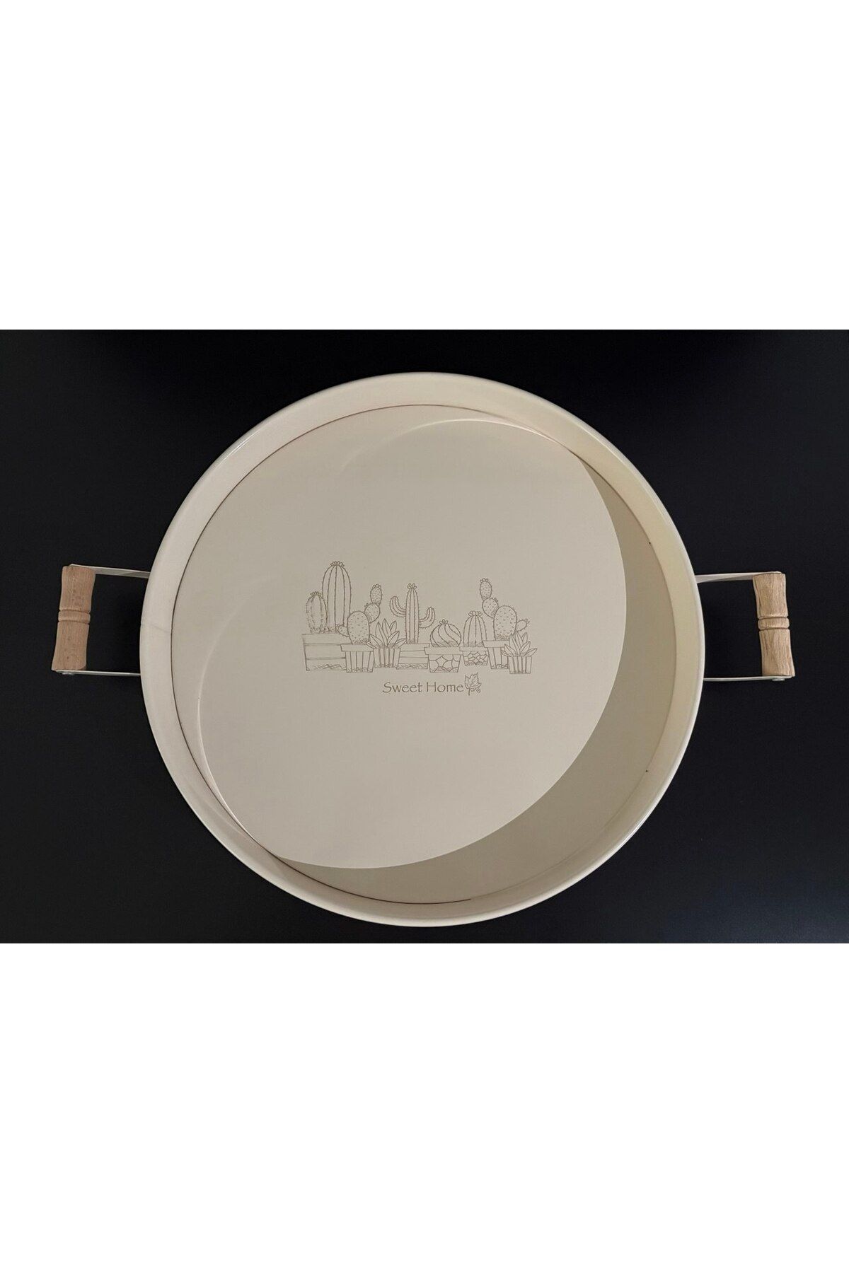 WARDY Beyaz Ahşap Kulplu Tepsi 37 cm