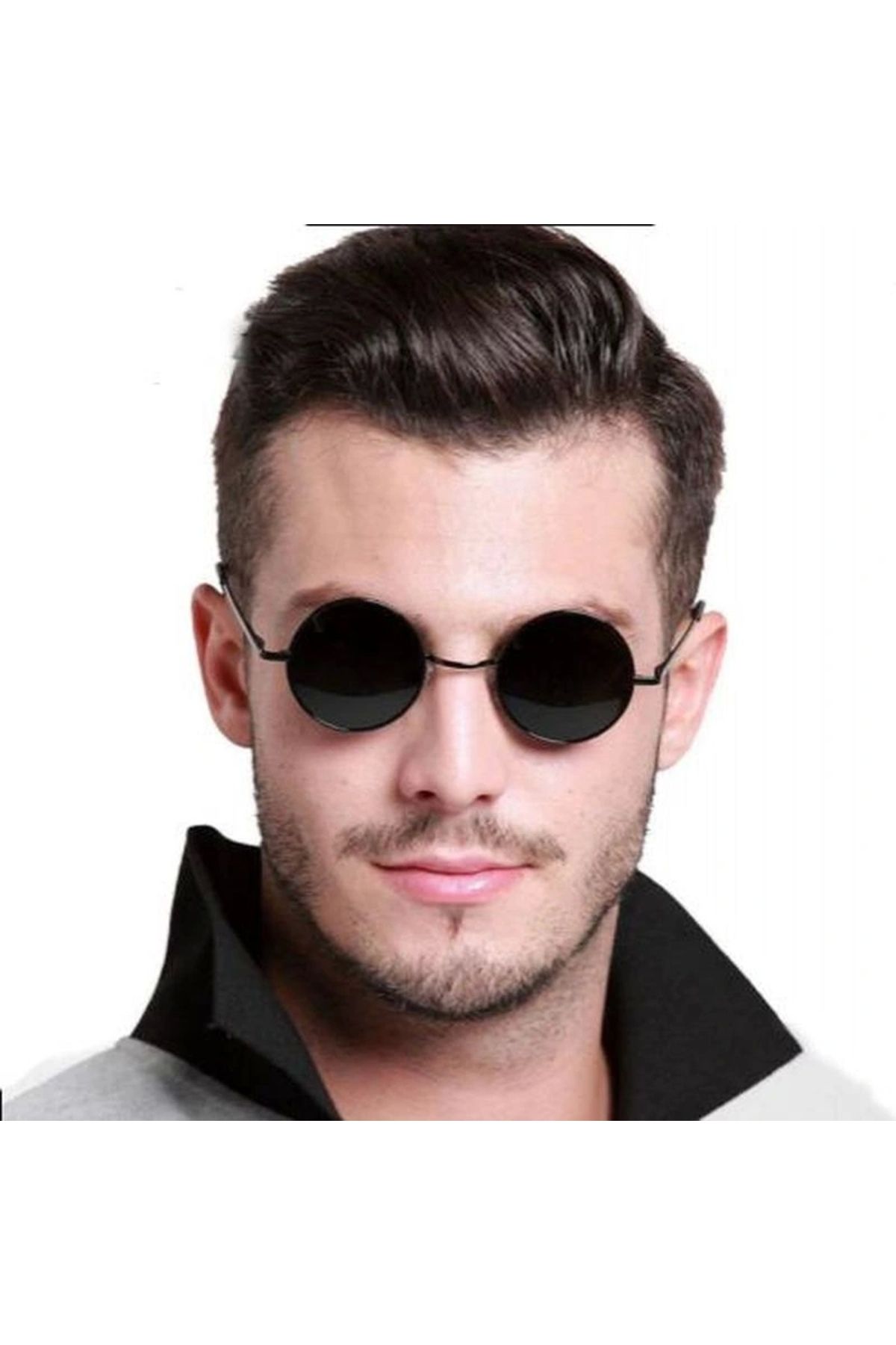 OurStyles Yuvarlak Cam John Lennon Tarzı Gümüş Çerçeveli Siyah Gözlük