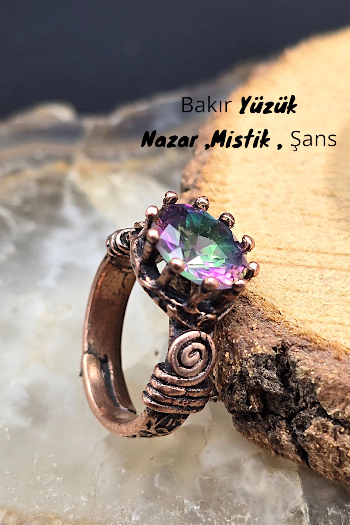 NBS Beautiful Naturel Stones Bakır Yüzük Mistik Kristalli Ayarlanabilir ( Hediyelik , Özel Gün , Günlük )