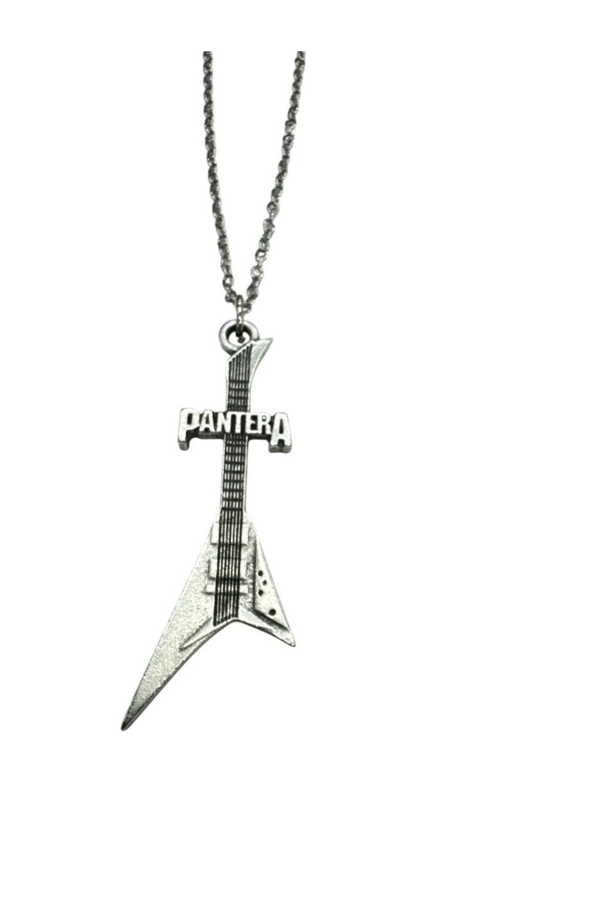 Herşey Nota Pantera Grubu Elektro Gitar Figürlü Kolye – 60 cm Unisex Metal Aksesuar - Heavy Metal Tarz Takı