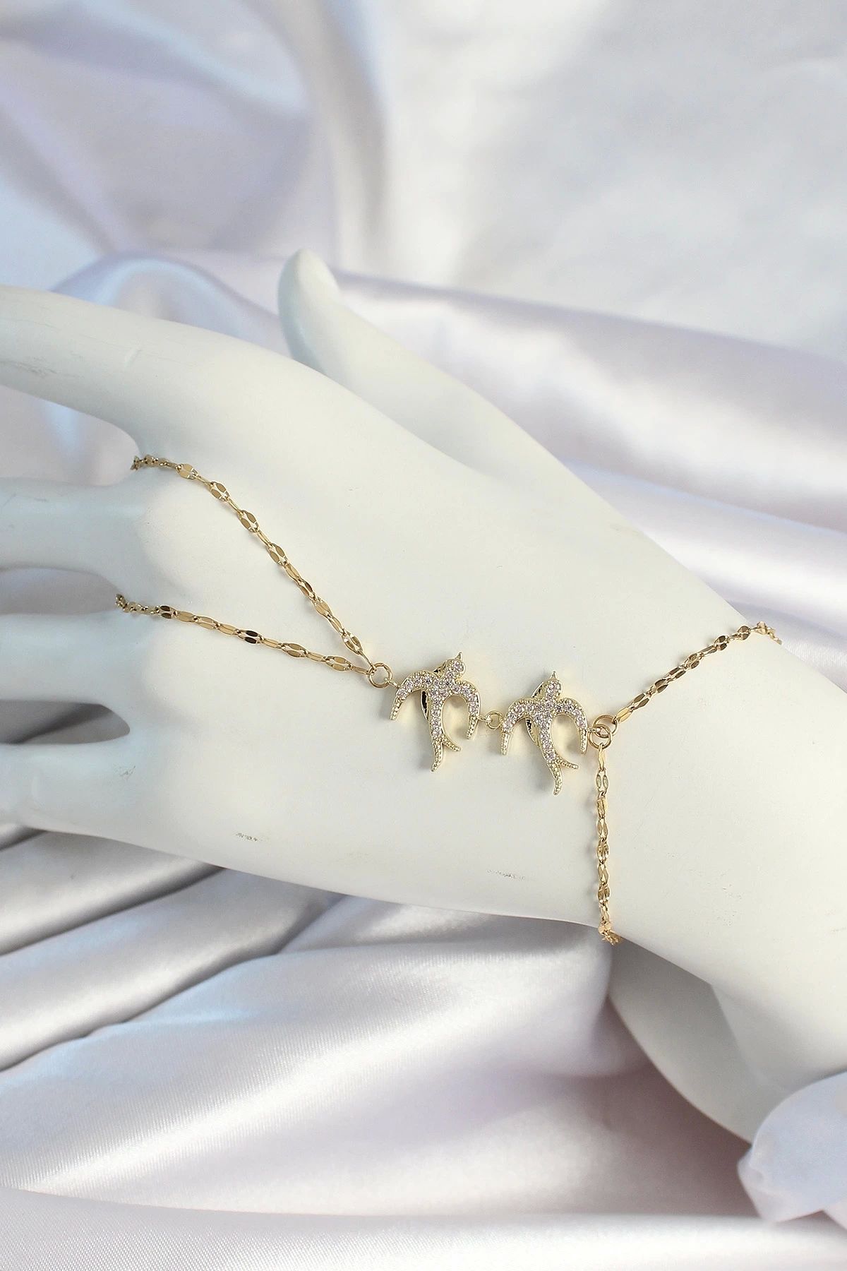 GLIMMERY 316L Çelik Zincirli Gold Renk Kuş Figürlü Şahmeran