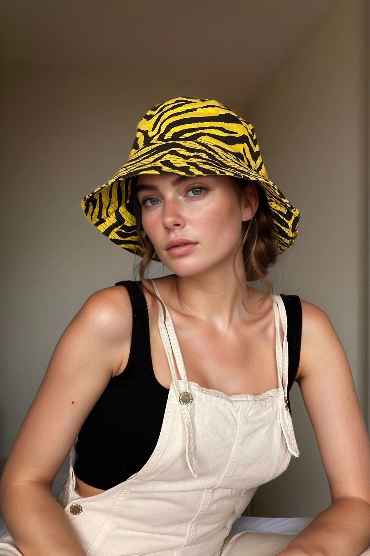 bacc Sarı Geniş Siperli Zebra Desenli Bucket Şapka BCNSV-2514289